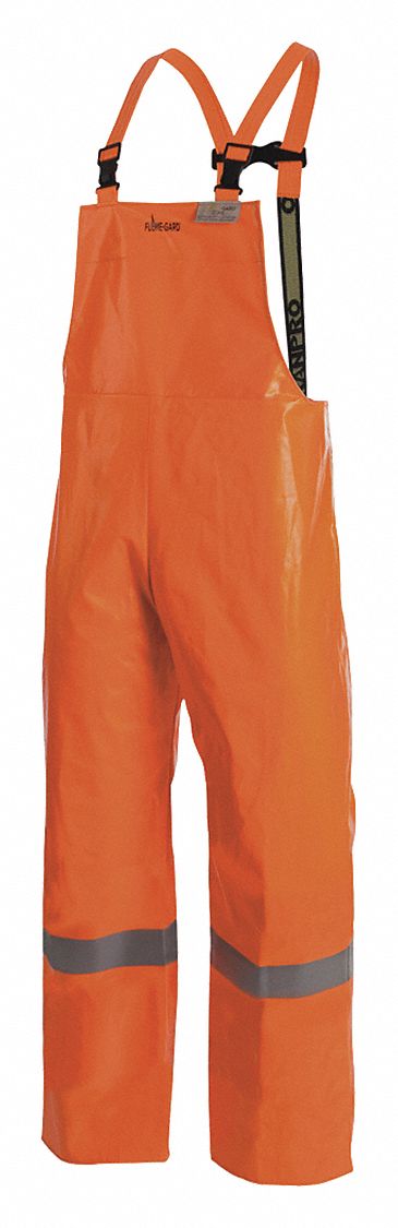 PIONEER RAIN BIB OVERALL, UNISEX, WIND/CHEMICAL/FISH OIL RESISTANT, SIZE XL,  ORANGE, NYLON/PVC - Rain Pants & Overalls - JRVP25028XL