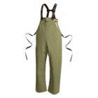 RAIN BIB OVERALL, UNISEX, CHEMICAL/WIND RESISTANT, SIZE SMALL, GREEN, PVC/POLYESTER/COTTON