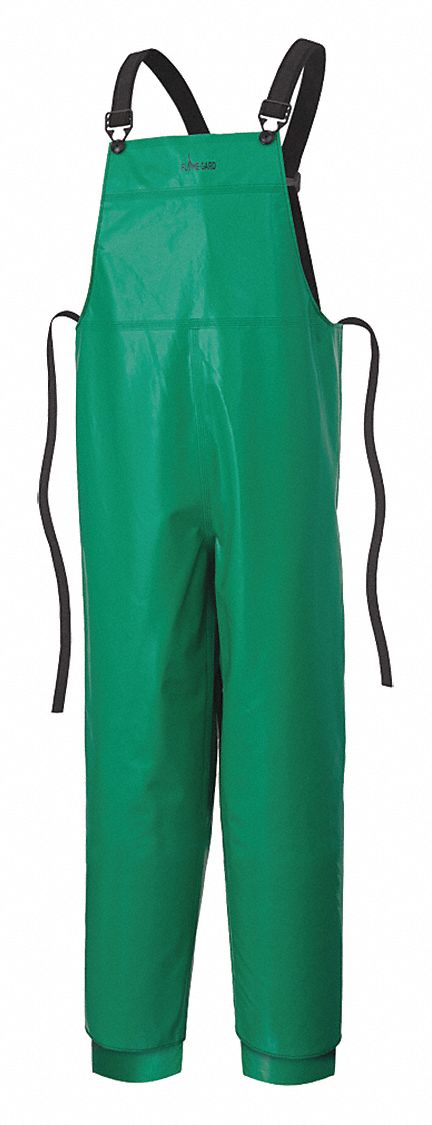 PROTECTIVE BIB PANTS, CHEMICAL-RESISTANT, 10 OZ, GREEN, LARGE, PVC/POLYESTER