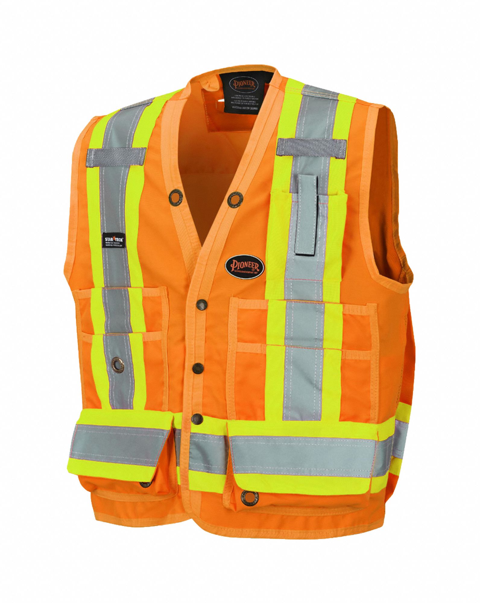 UNISEX SAFETY VEST, XL, ORANGE, POLYESTER, STARTECH REFLECTIVE, SNAPS, 16 POCKETS