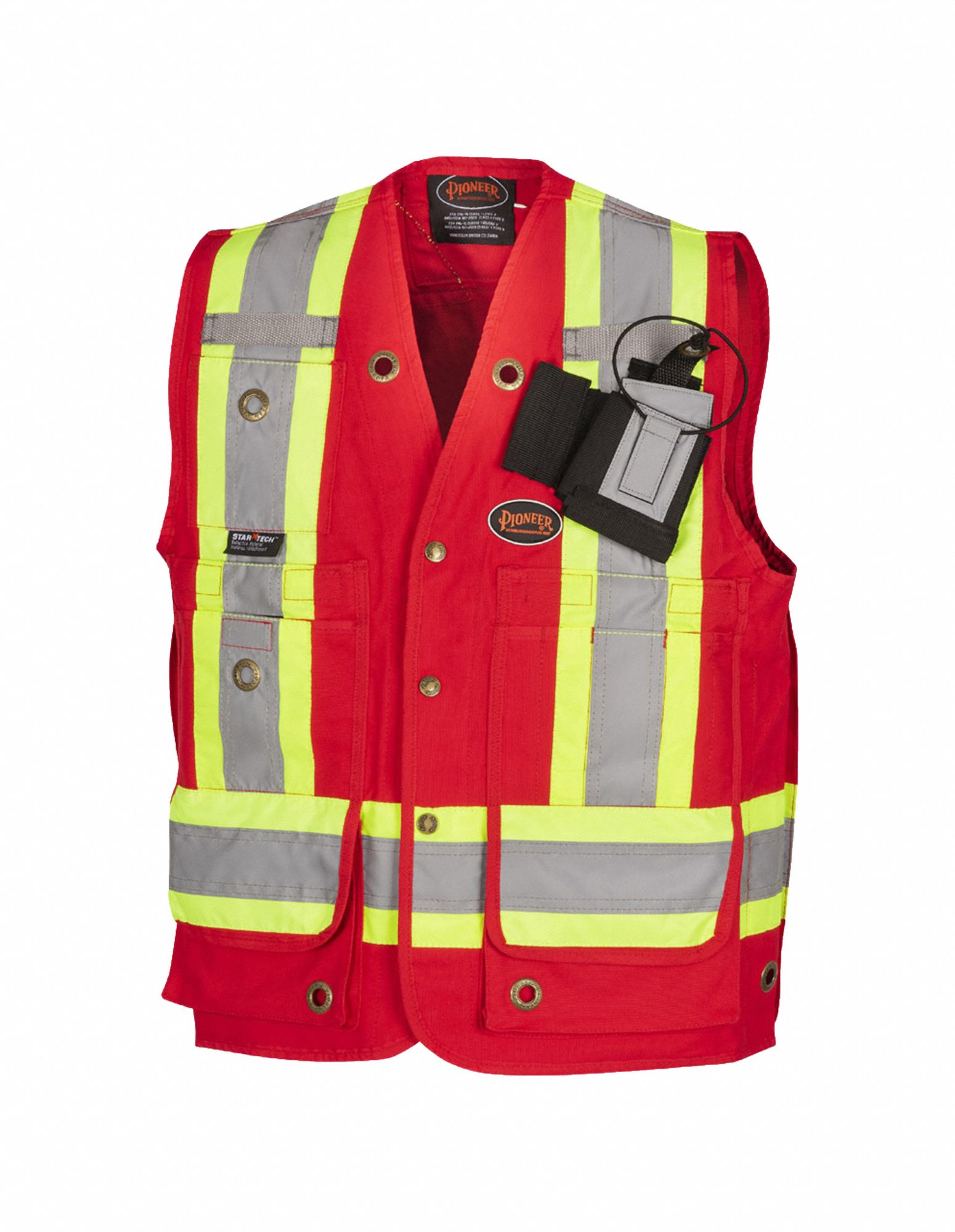 UNISEX SAFETY VEST, L, RED, COTTON, STARTECH REFLECTIVE TAPE, SNAPS, 10 POCKETS