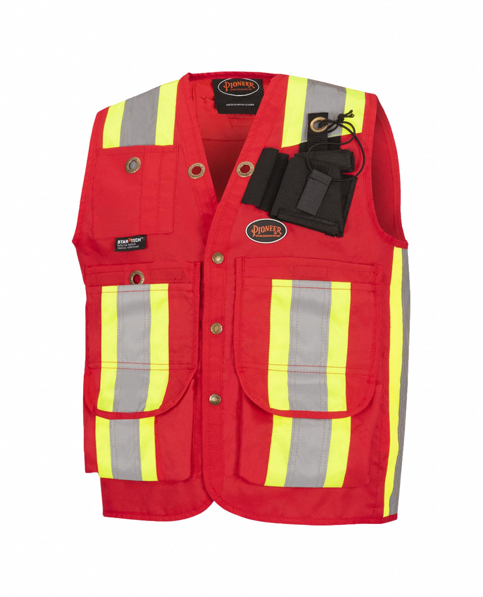 UNISEX SAFETY VEST, M, RED, POLYESTER, STARTECH REFLECTIVE TAPE, SNAPS, 12 POCKETS
