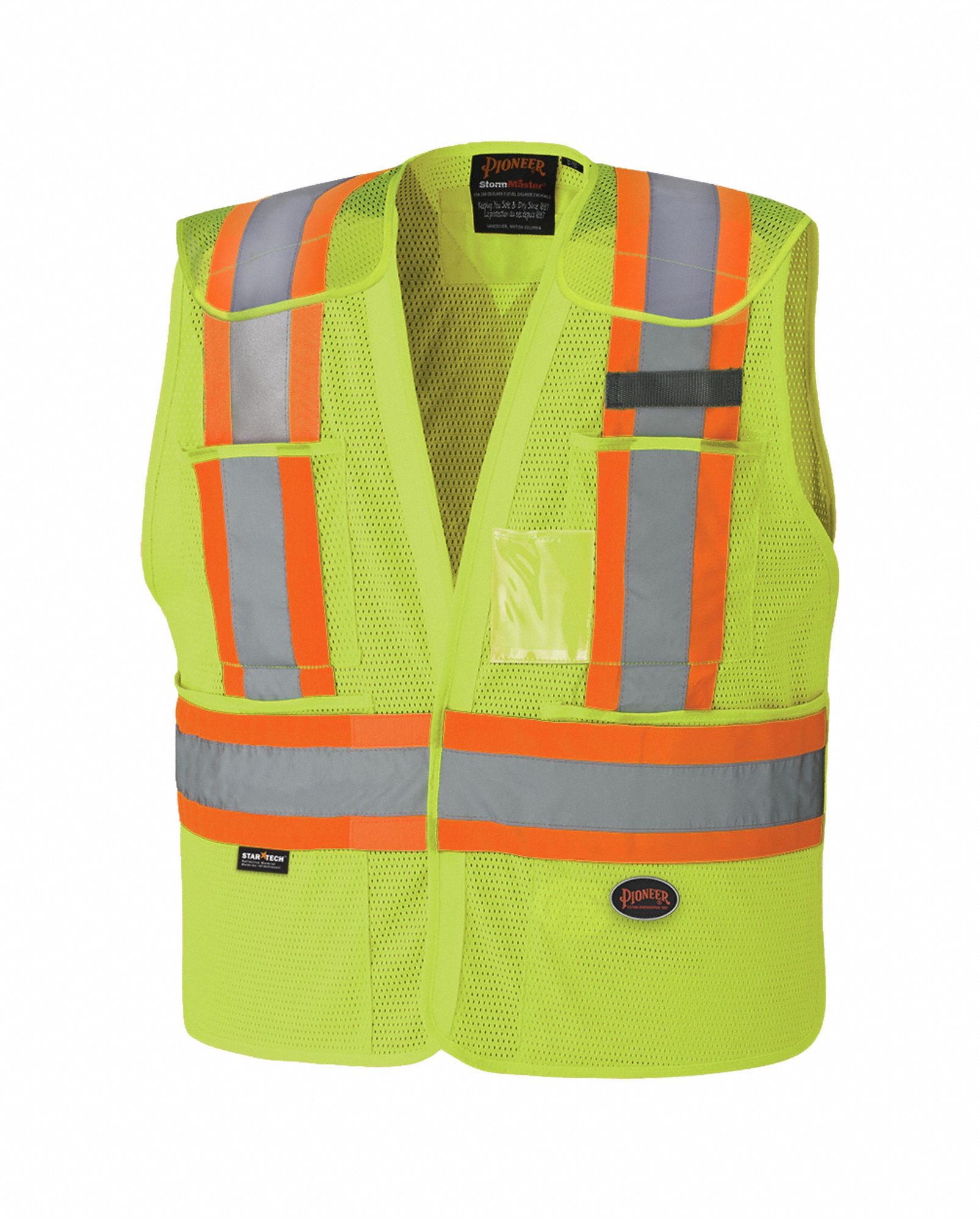 UNISEX SAFETY VEST, L/XL, YLW/GRN, POLY, STARTECH REFLECTIVE, HOOK & LOOP, 4 POCKETS