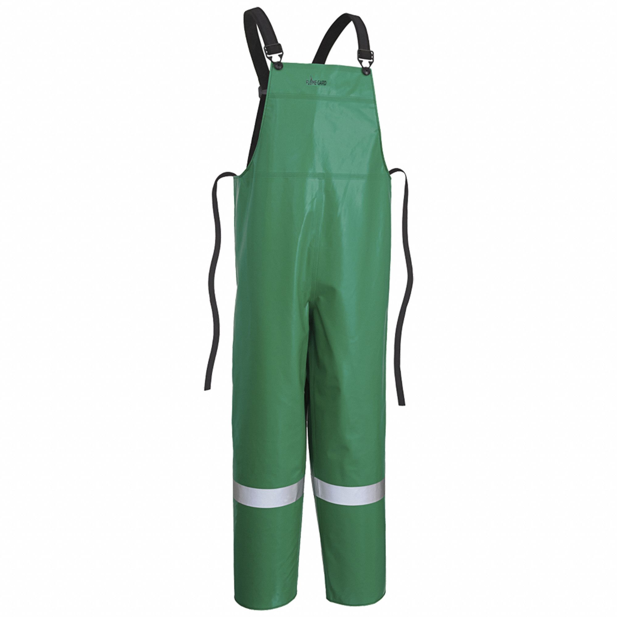 RAIN BIB PANTS, GREEN, M, POLYESTER/PVC, RESISTS: CHEMICALS, WELDED SEAMS