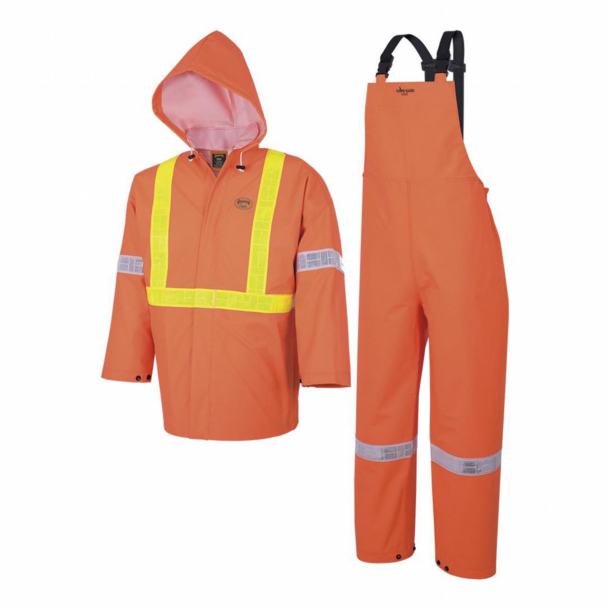 UNISEX SAFETY RAINSUIT, ORANGE, 2XL, 44 IN, PVC, HI-VIS, 0.45MM THICK, WELDED SEAMS