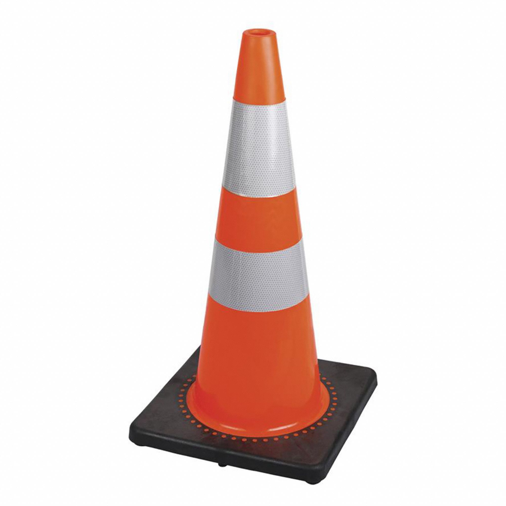 PIONEER TRAFFIC CONE, ORANGE, 28 IN, RUBBER BASE, PVC, WHITE REFLECTIVE