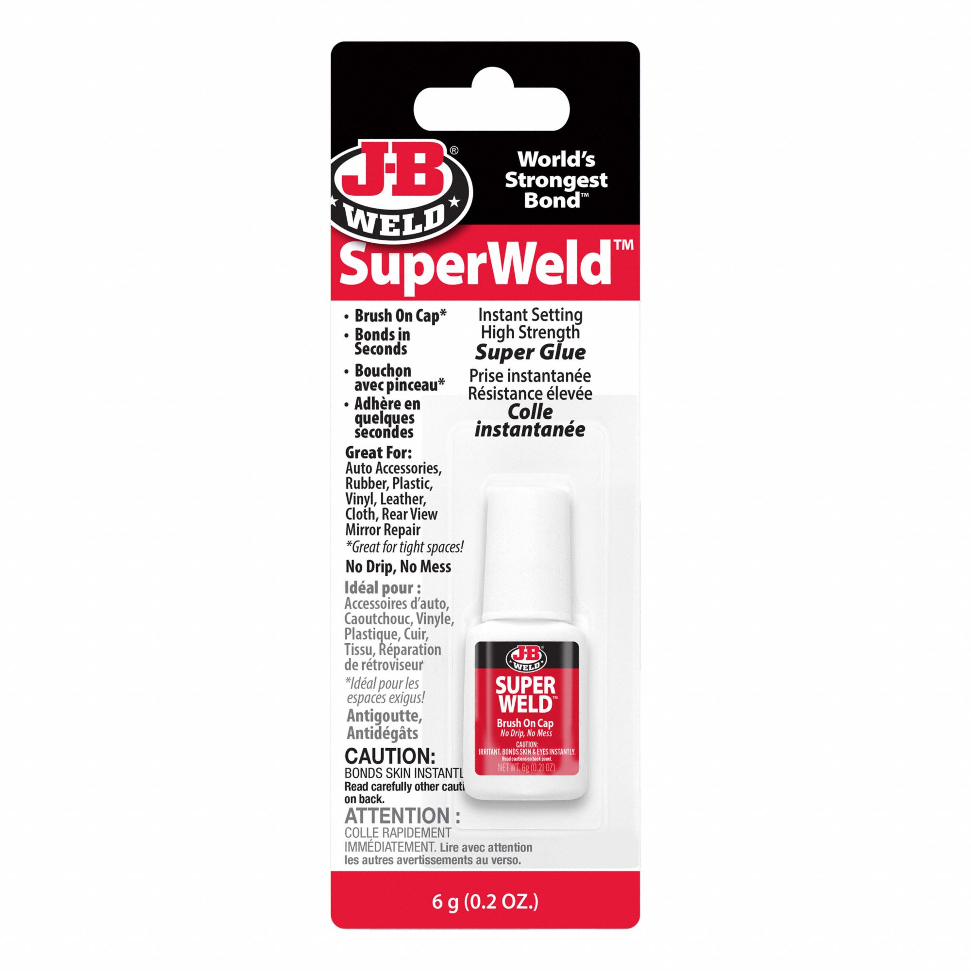 SUPERWELD INSTANT ADHESIVE, CLEAR, 24 HOUR CURE, 1 MIN WORKING TIME, 3000 PSI