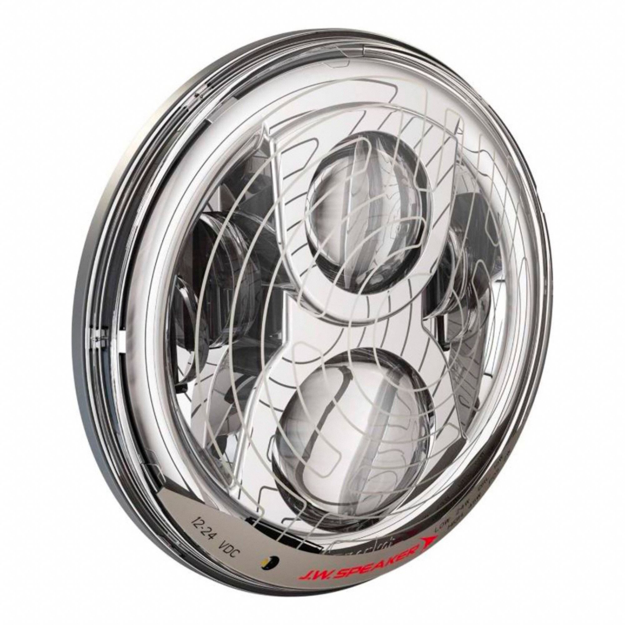 BEAM HEADLIGHT, ROUND, LED, HEATED, 12 TO 24 V, GREY/CLEAR/CHROME, 7.000 IN DIA, ALUMINUM/PC