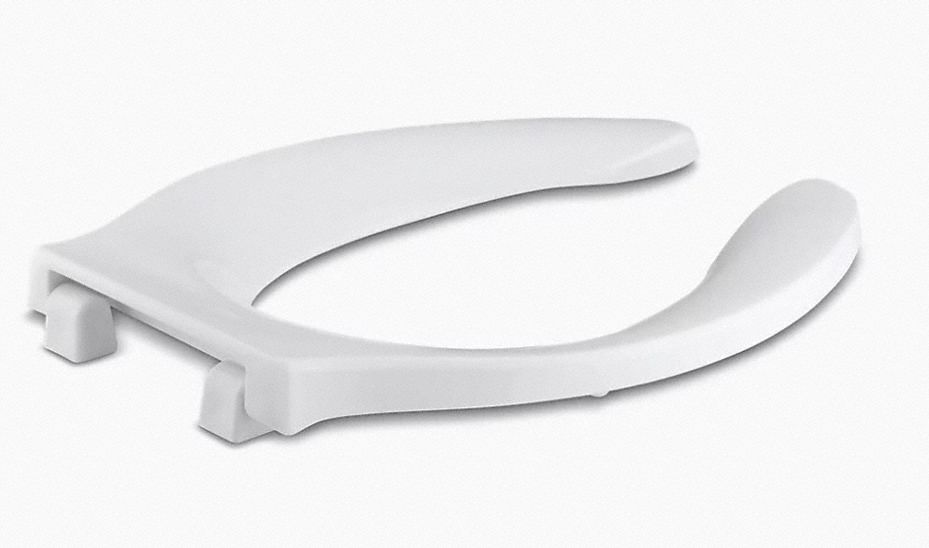 Toilet Seat: Open, Cover Not Included, Plastic, External Check, 1 3/16 in Seat Ht, White, Std