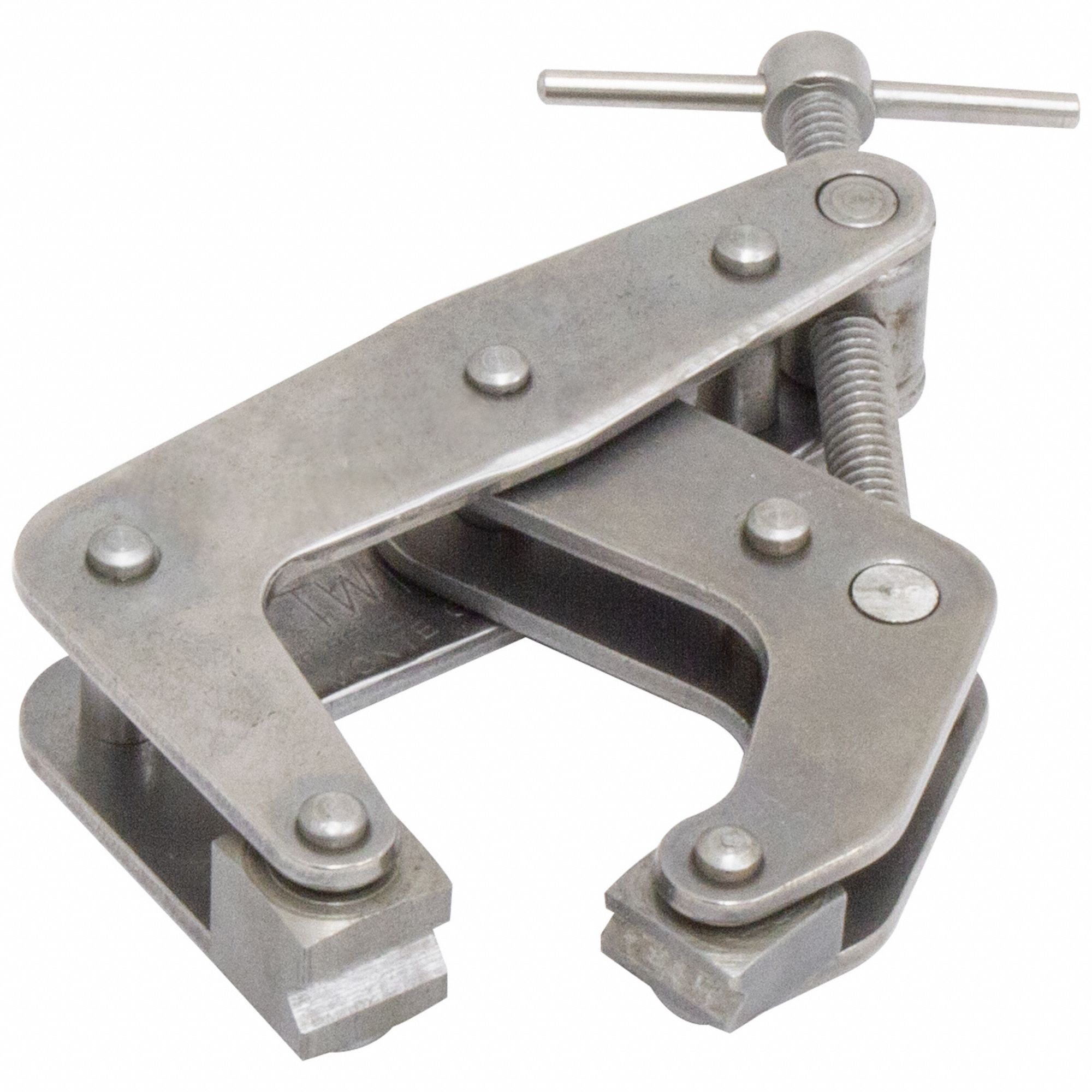 Cantilever Clamp: 2 in Max. Opening, 1 1/4 in Throat Dp, Tumbled, Stainless Steel