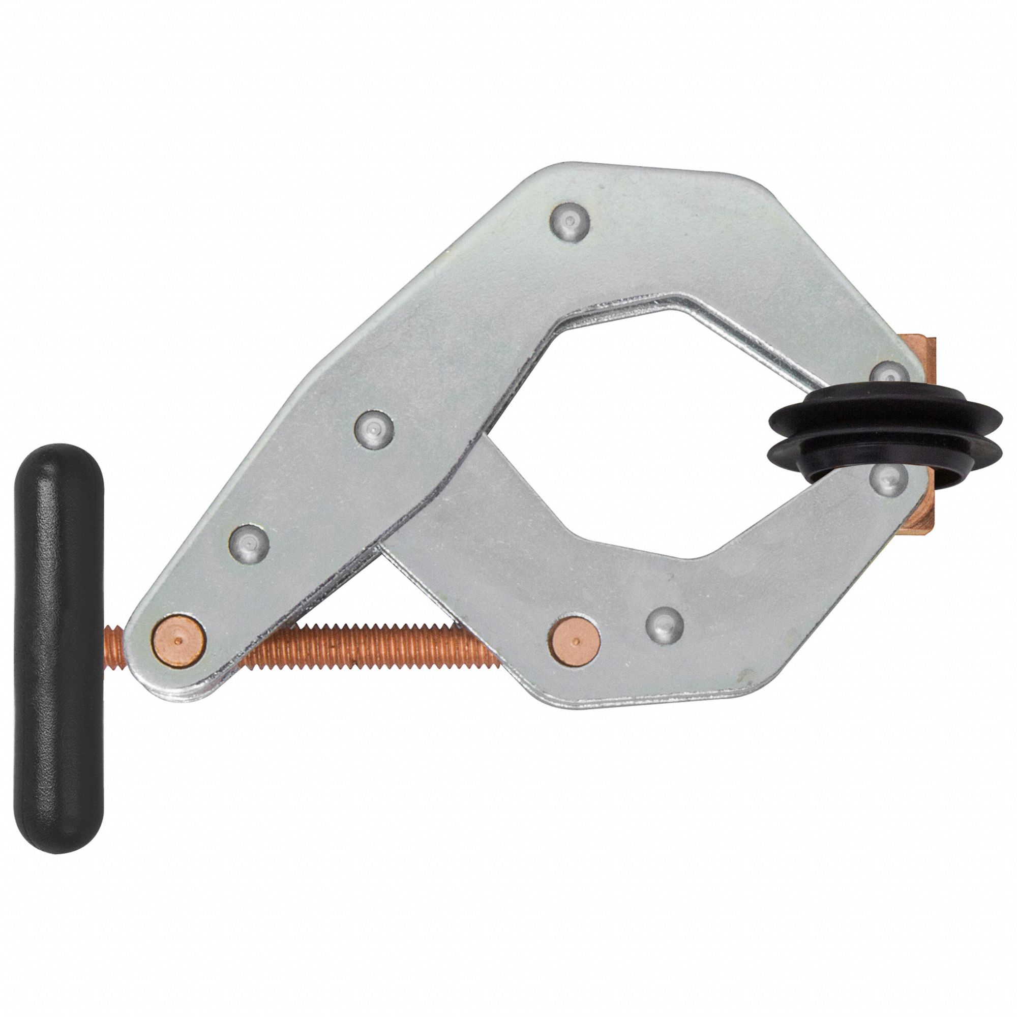 Cantilever Clamp: Light Duty, Flat, Fixed T Handle, 2 1/4 in Jaw Opening, Steel