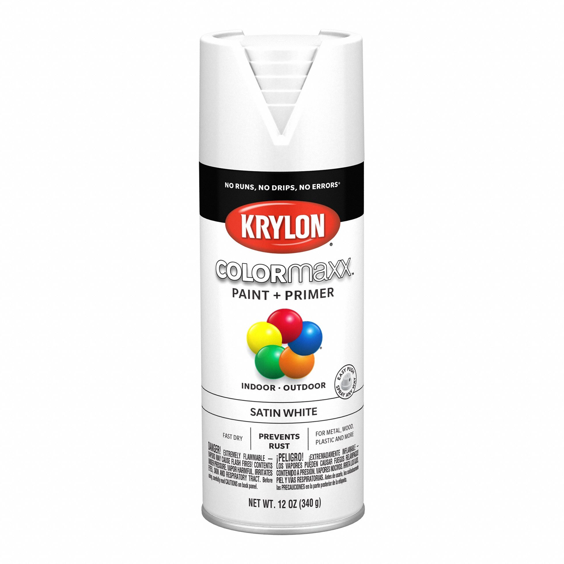 Spray Paint: Premium Spray Paints, Rust Preventative/Gen Purpose, White, Solvent, Satin, 2 hr