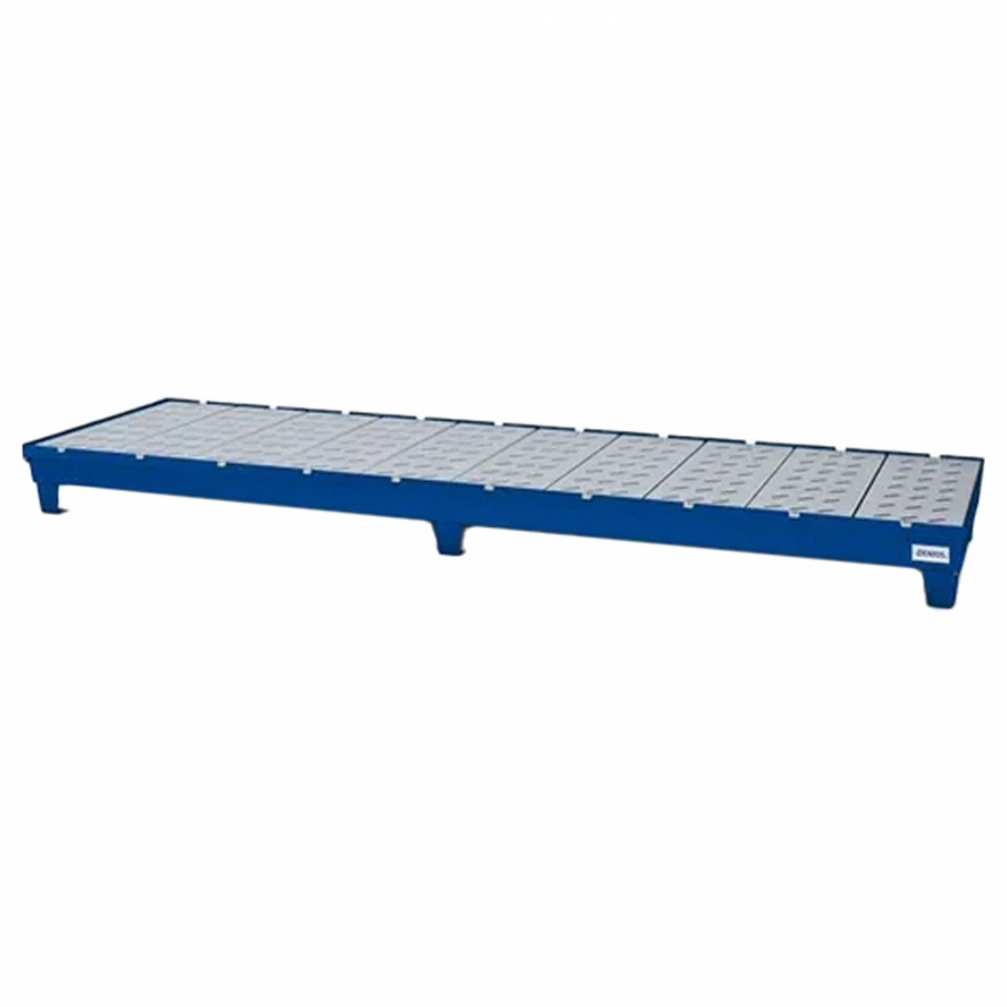 Spill Pallet: For 4 Drums, 113 in x 34 in x 9 in, 66 gal Spill Capacity, Blue
