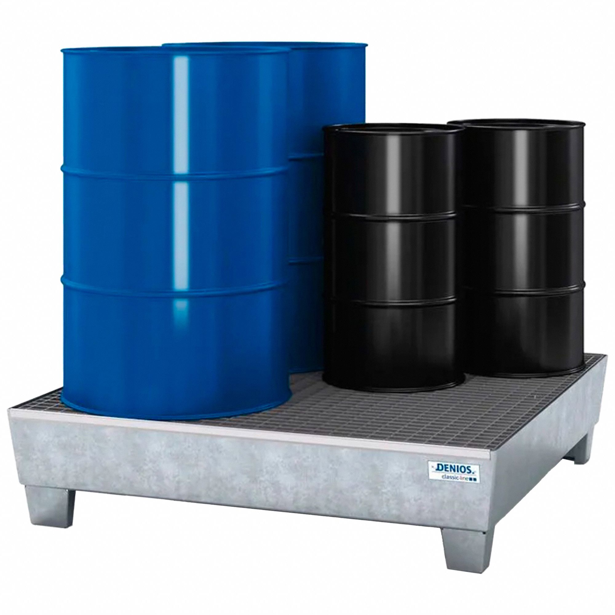 DENIOS Spill Pallet: For 4 Drums, 66 Gal Spill Capacity, 2,400 Lb Load ...