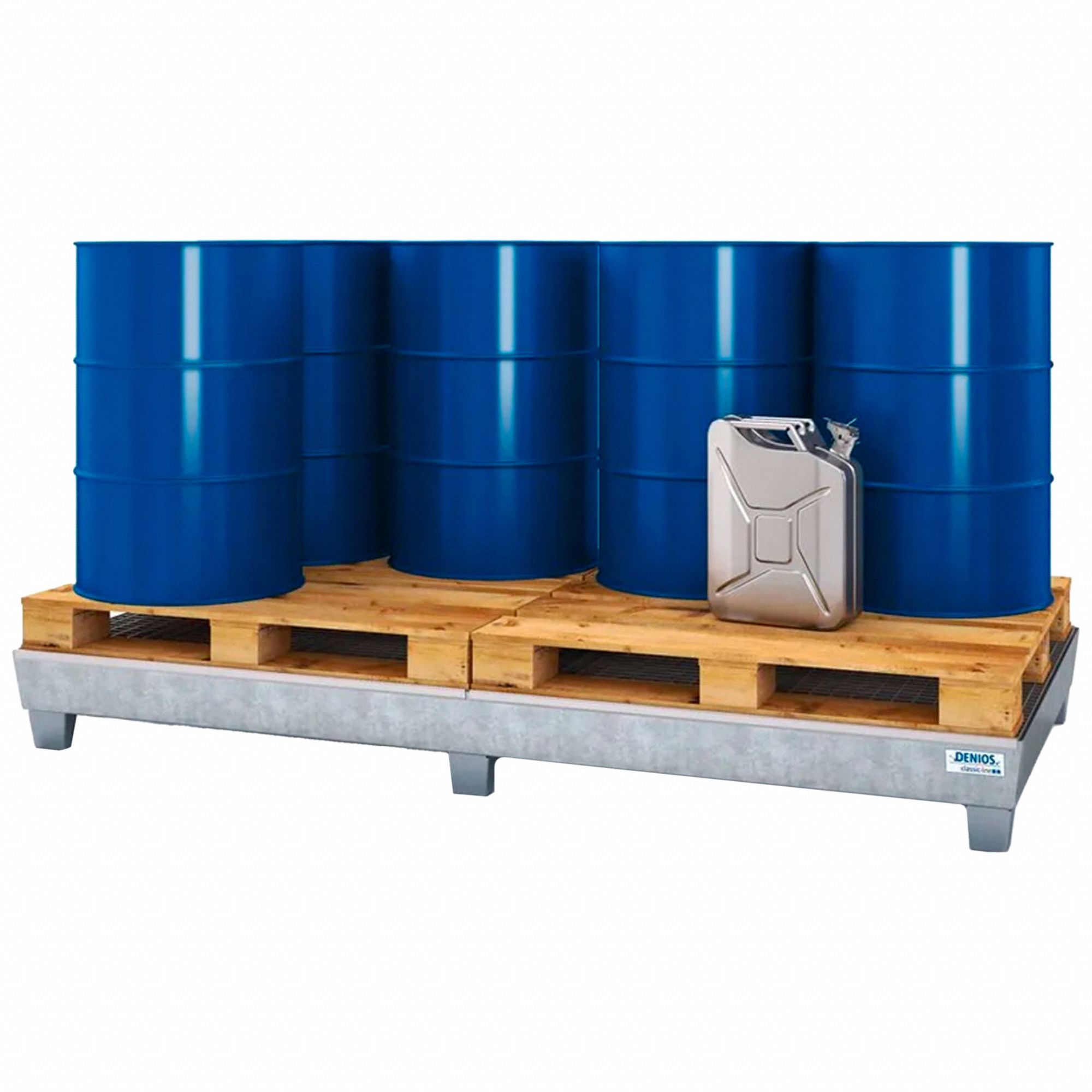 Spill Pallet: For 8 Drums, 98 in x 48 in x 11 in, 124 gal Spill Capacity, Gray