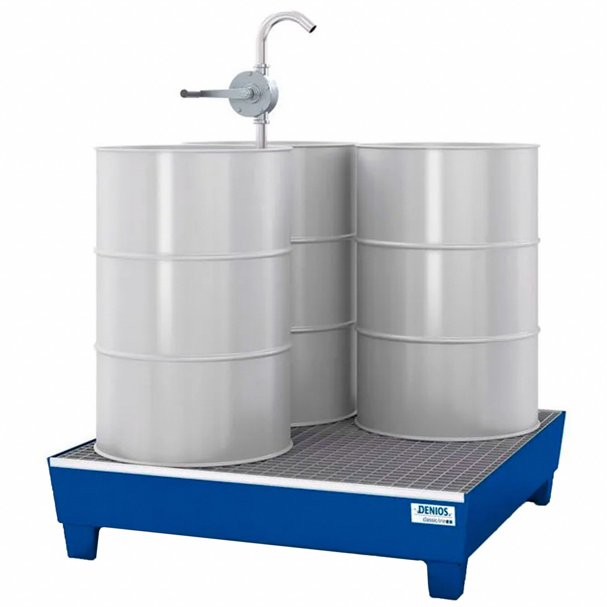Spill Pallet: For 4 Drums, 49 in x 48 in x 12 in, 66 gal Spill Capacity, Blue