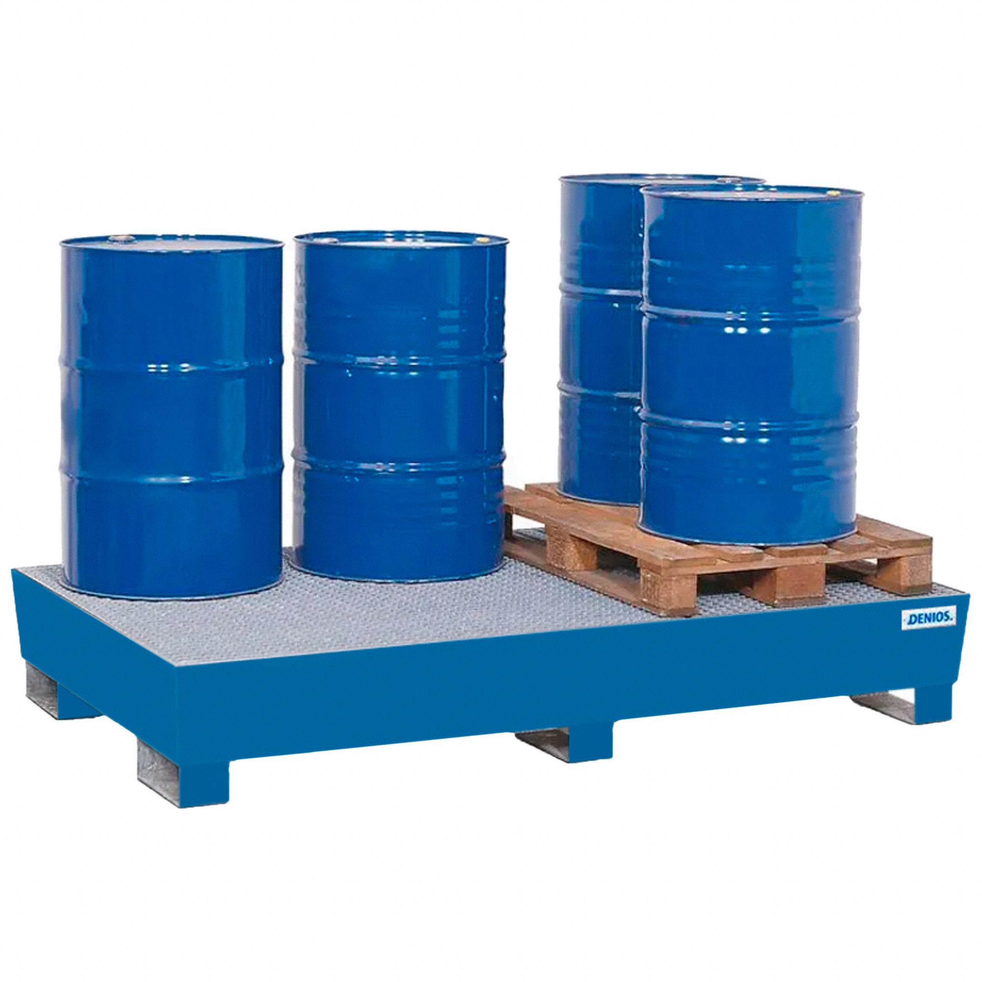 Spill Pallet: For 6 Drums, 74 in x 48 in x 11 in, 95 gal Spill Capacity, Blue
