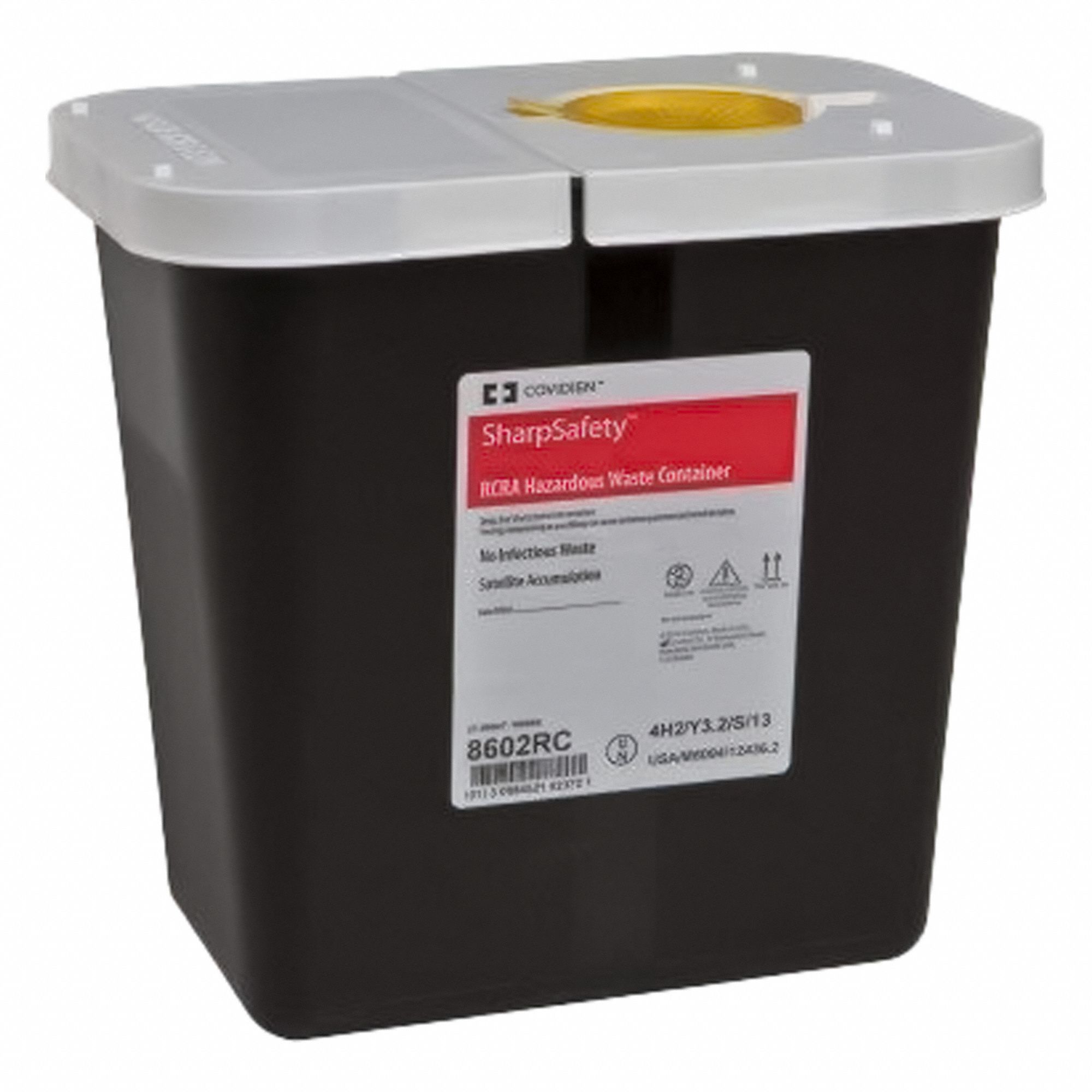Hazardous Waste Container: 2 gal Capacity, Plastic, Black/White, 10 in Ht, 20 PK