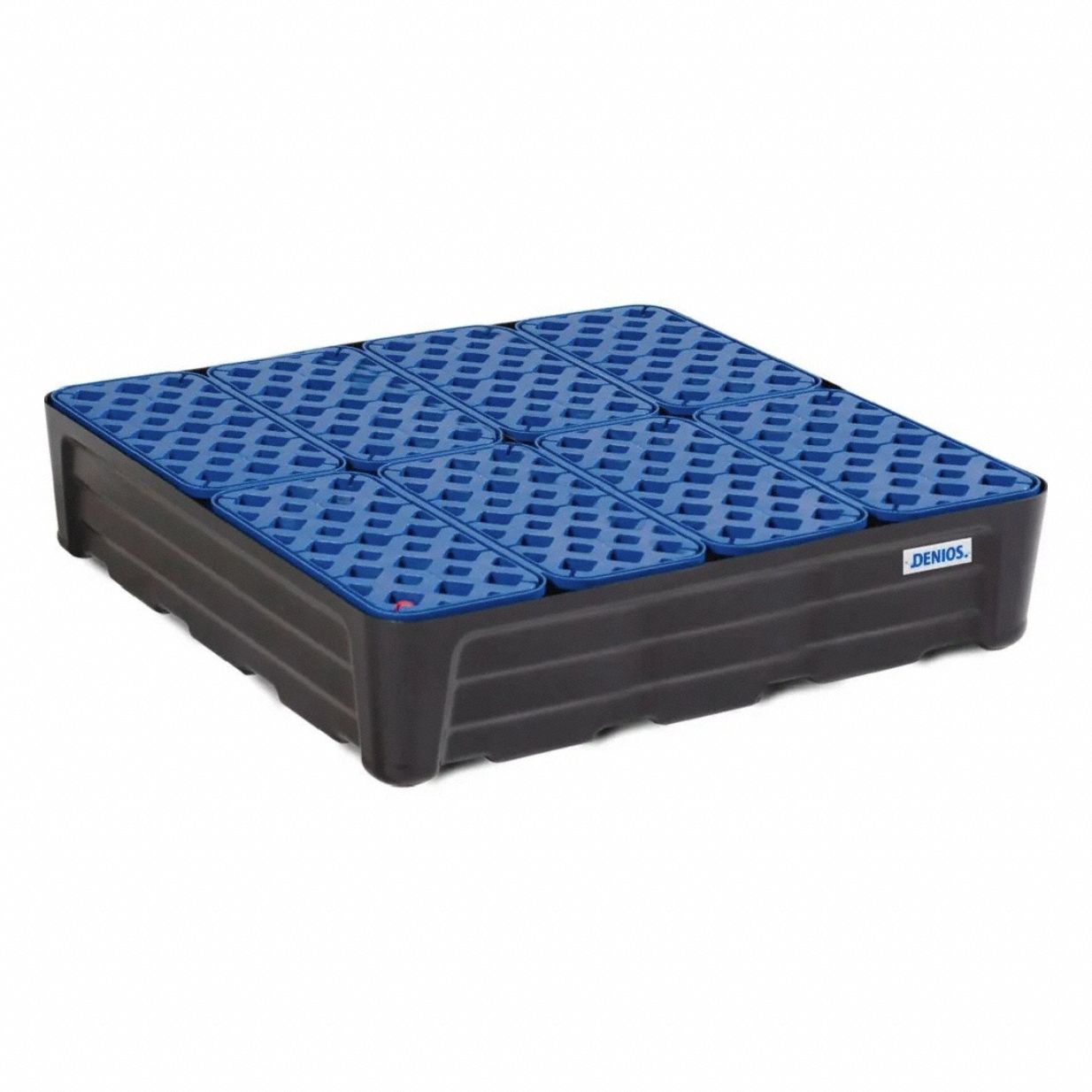 Spill Containment Tray: 21 gal Spill Capacity, 7 1/8 in Ht, 30 7/8 in x 30 7/8 in, Black/Blue
