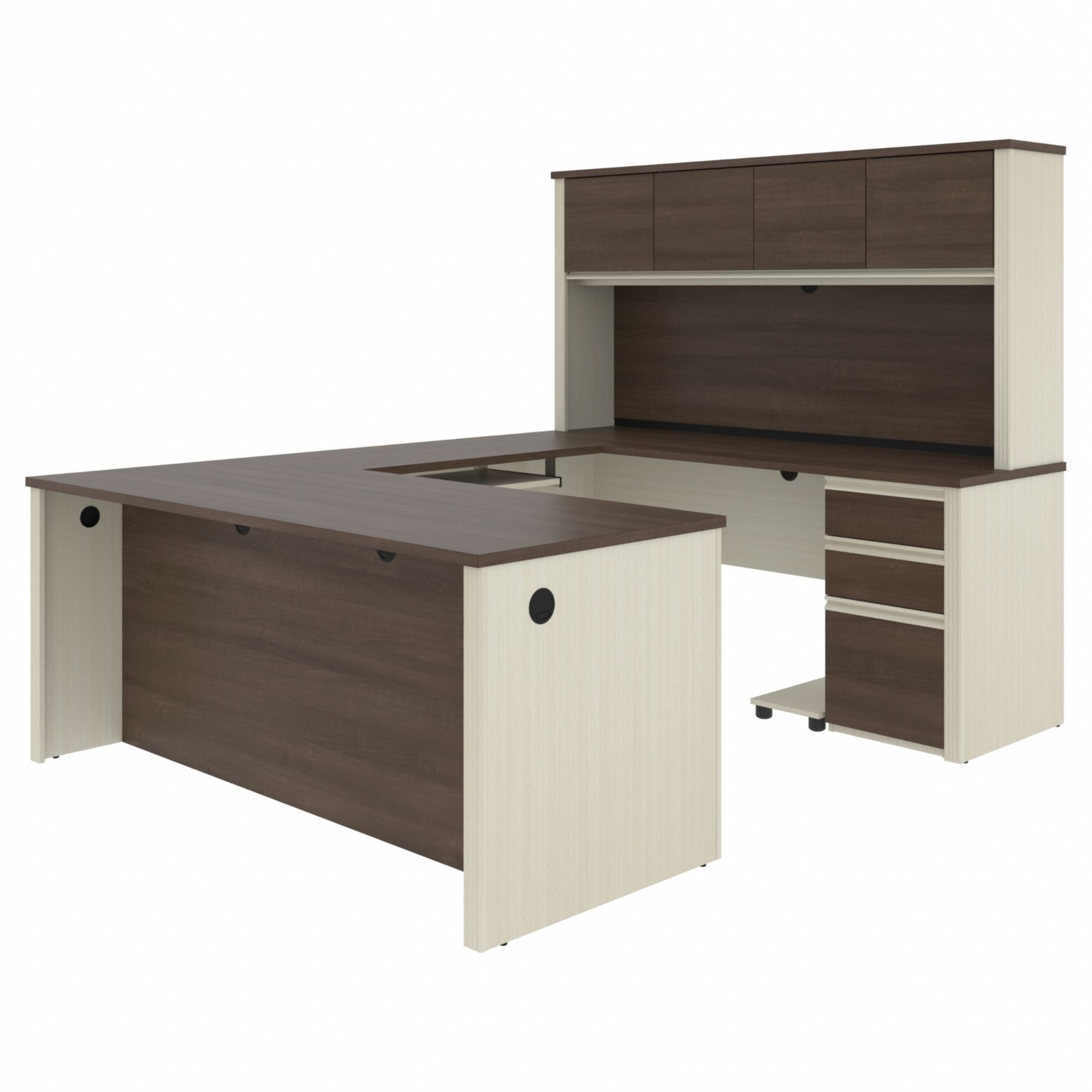 U-Shaped Office Desk: White Chocolate, 71 1/8 in Overall Wd, 92 5/8 in Overall Dp, Antigua