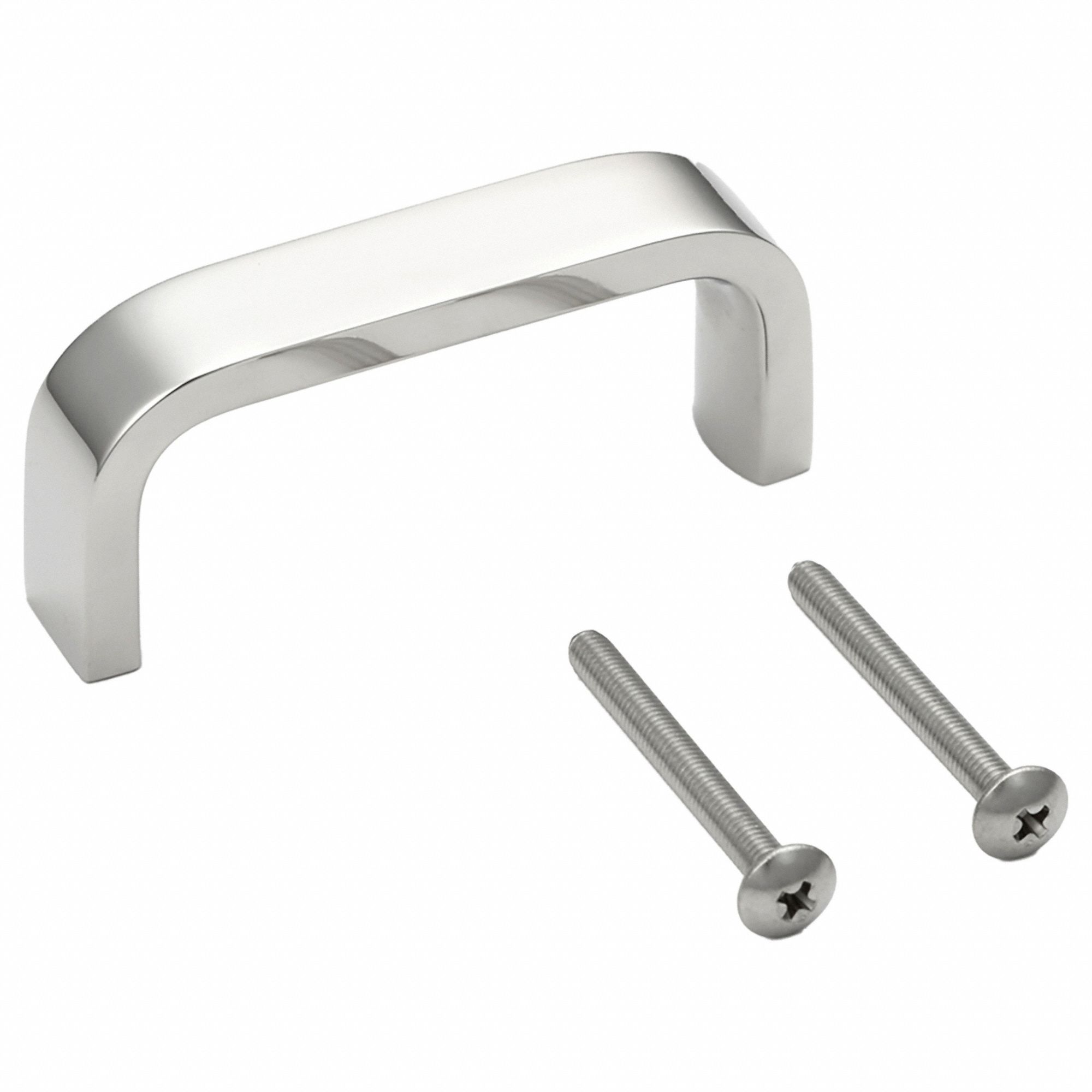 Pull Handle: Threaded Holes, Stainless Steel, Silver, 1.77 in Mounting Hole Center to Center