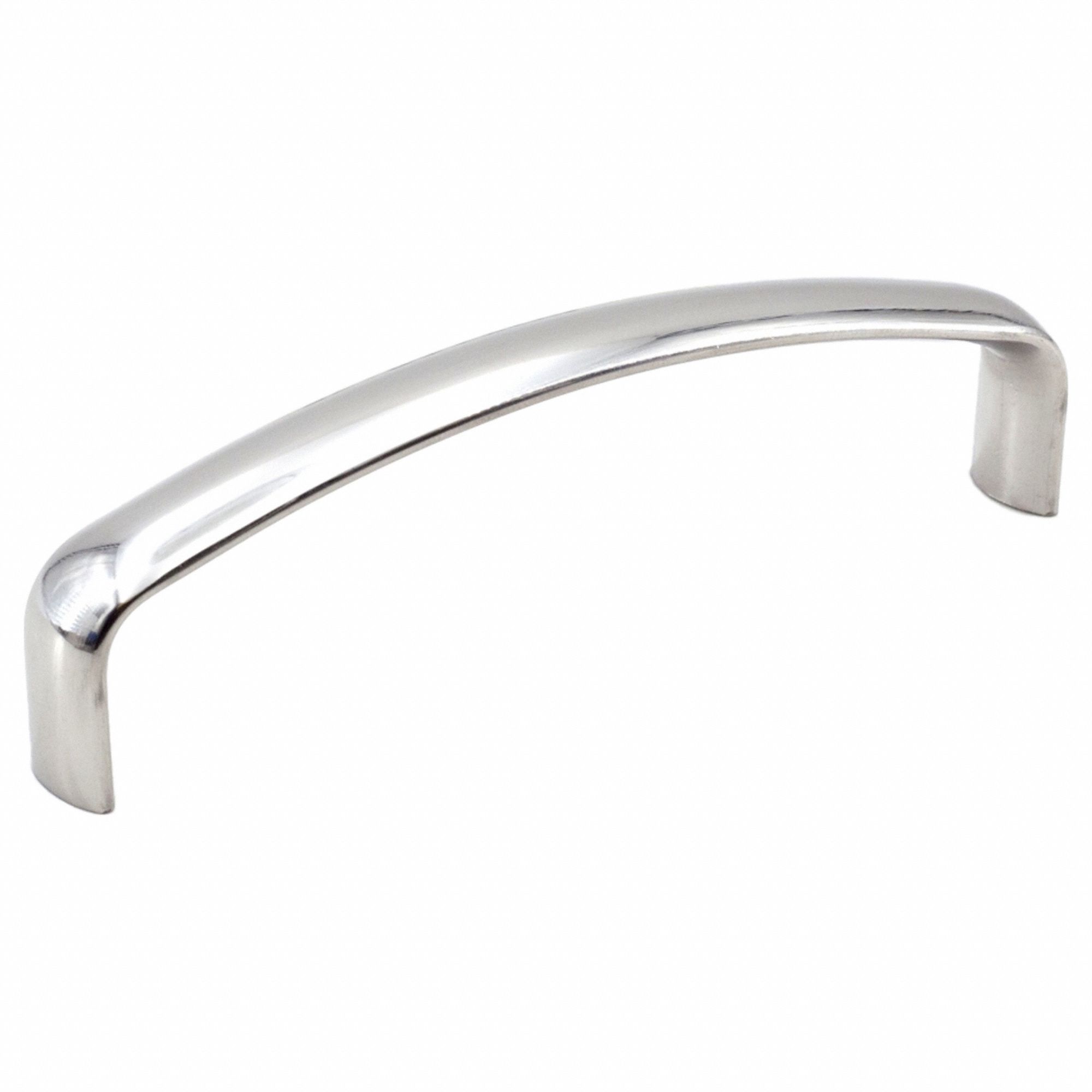 Pull Handle: Threaded Holes, Stainless Steel, Silver, 4 in Mounting Hole Center to Center