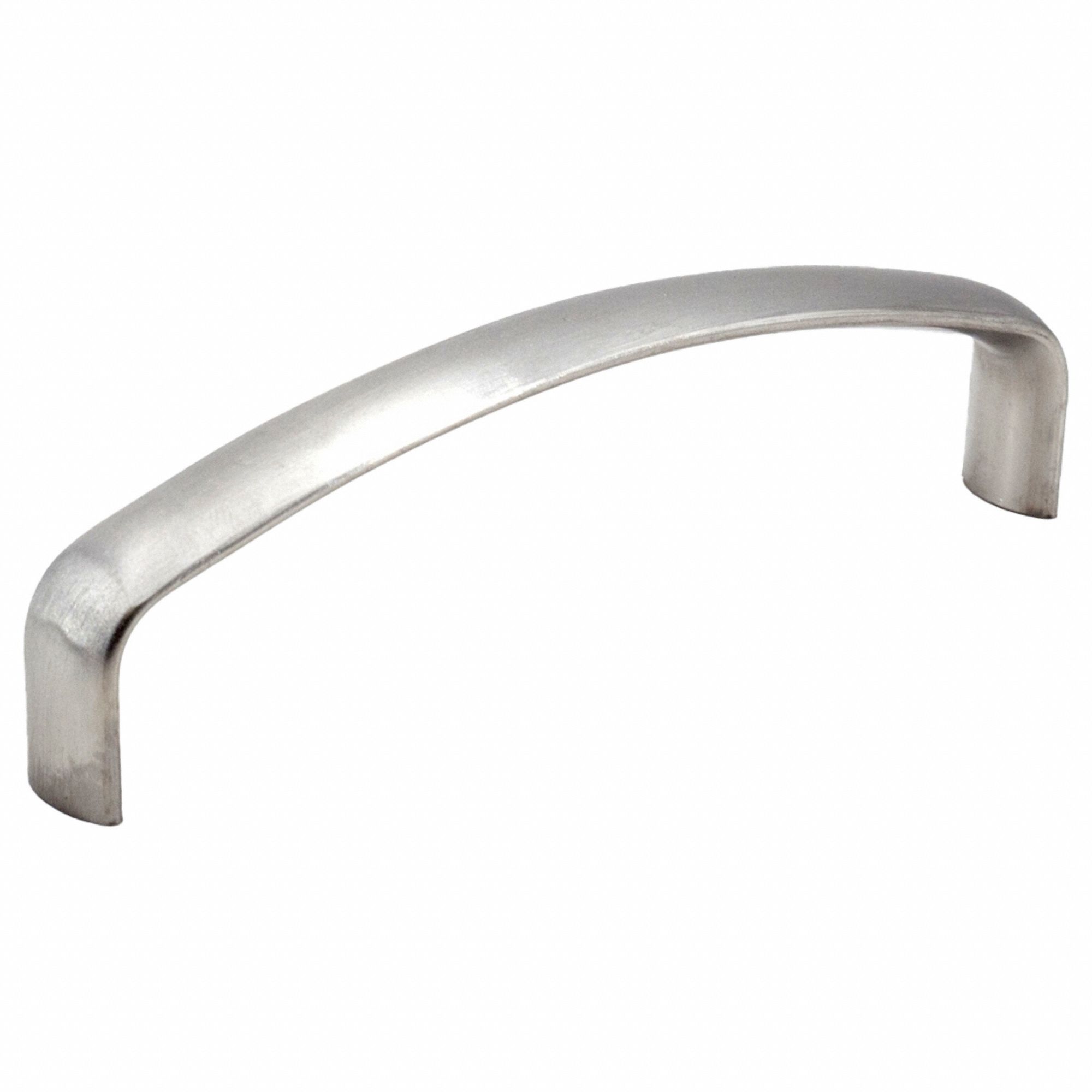 Pull Handle: Threaded Holes, Stainless Steel, Silver, 4 in Mounting Hole Center to Center