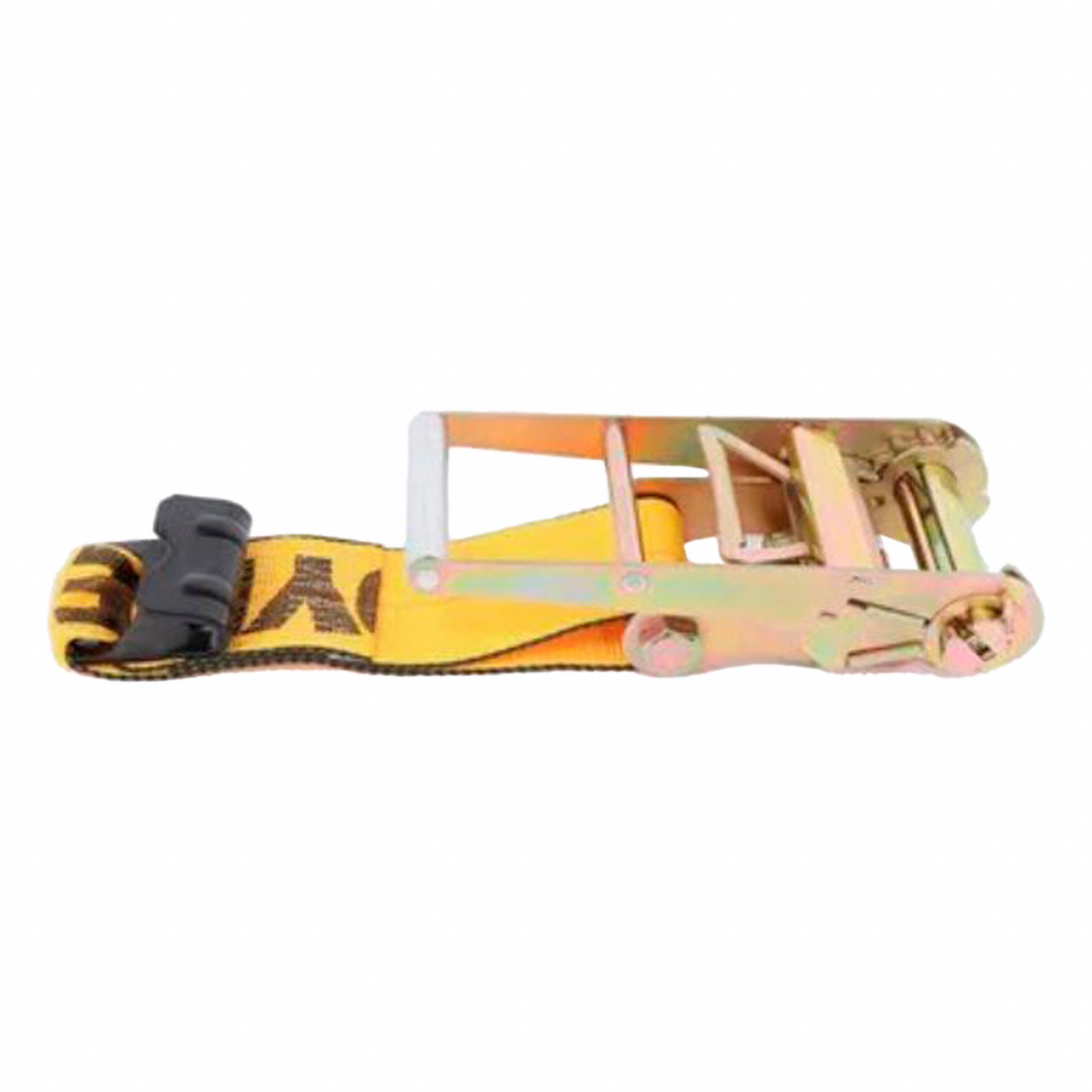 RATCHET STRAP, BLACK, GOLD, 4 IN W X 18 IN L, 2,450 KG LOAD LIMIT, FLAT-HOOK END TYPE, 6 MO WARRANTY