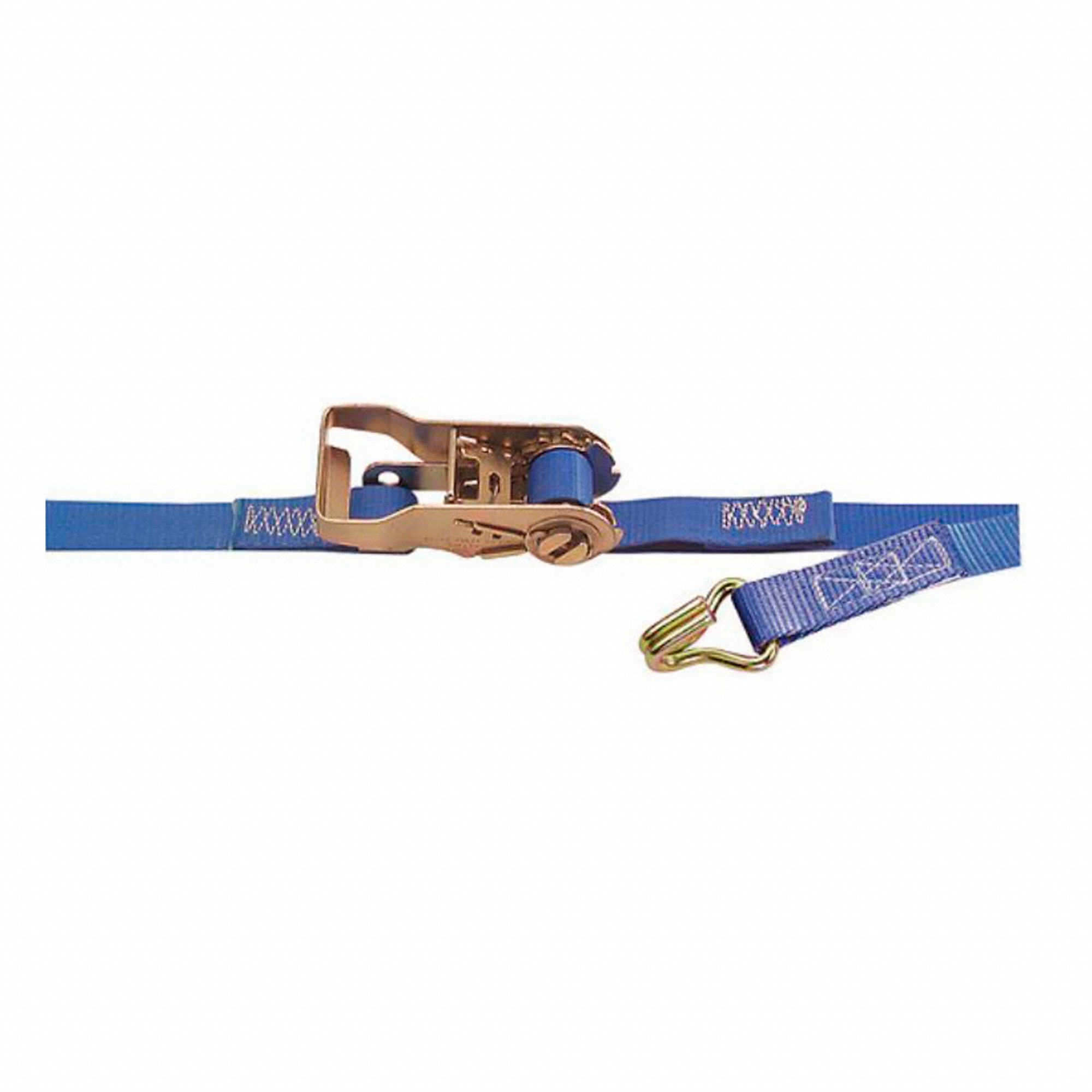 RATCHET STRAP, BLUE, 1 IN W X 12 FT L, 380 KG LOAD LIMIT, WIRE-HOOK END TYPE, 6 MO WARRANTY