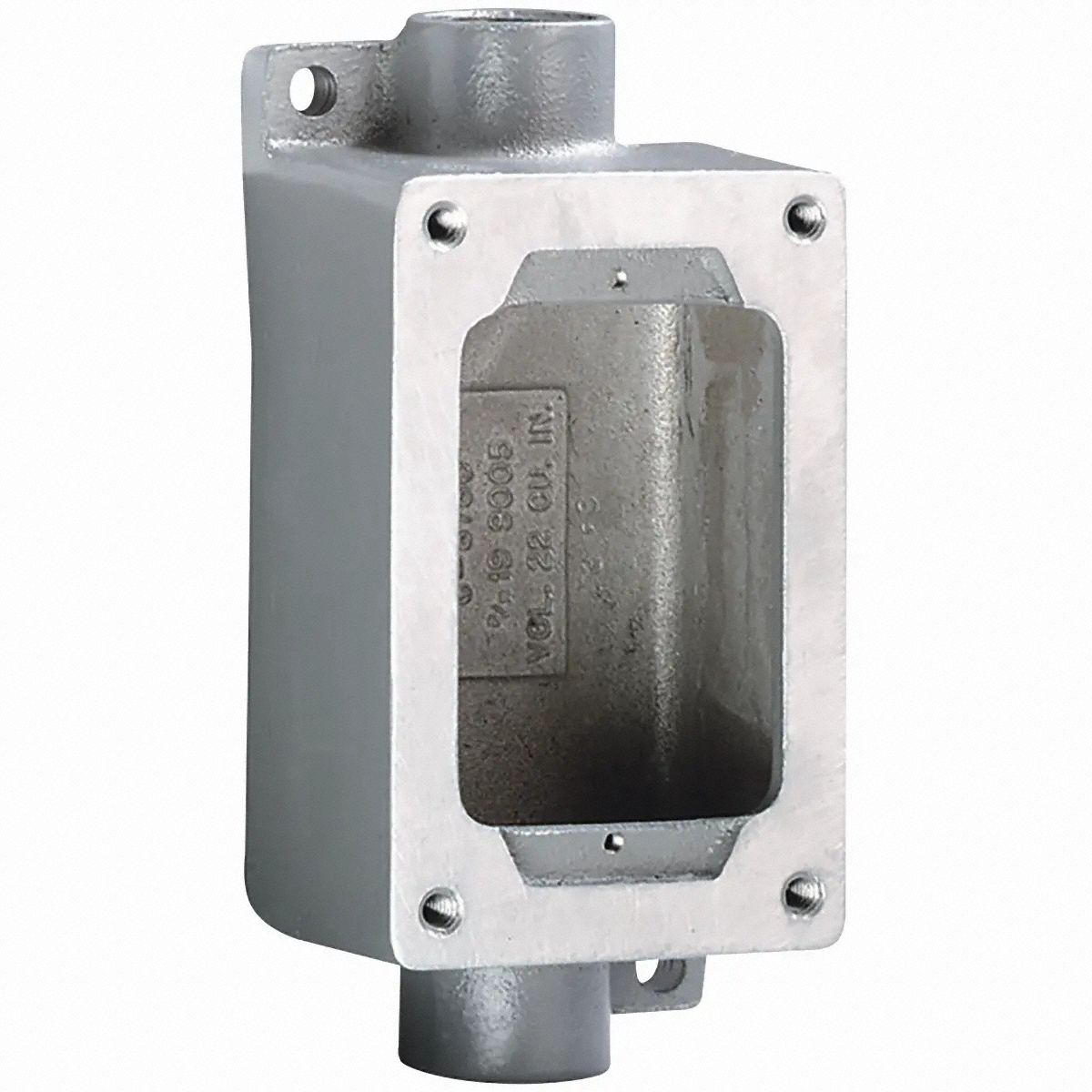 Device Box: 1 Gangs, Aluminum, 3/4 in Hub Size, Feed Through, 3 1/2 in Overall Ht