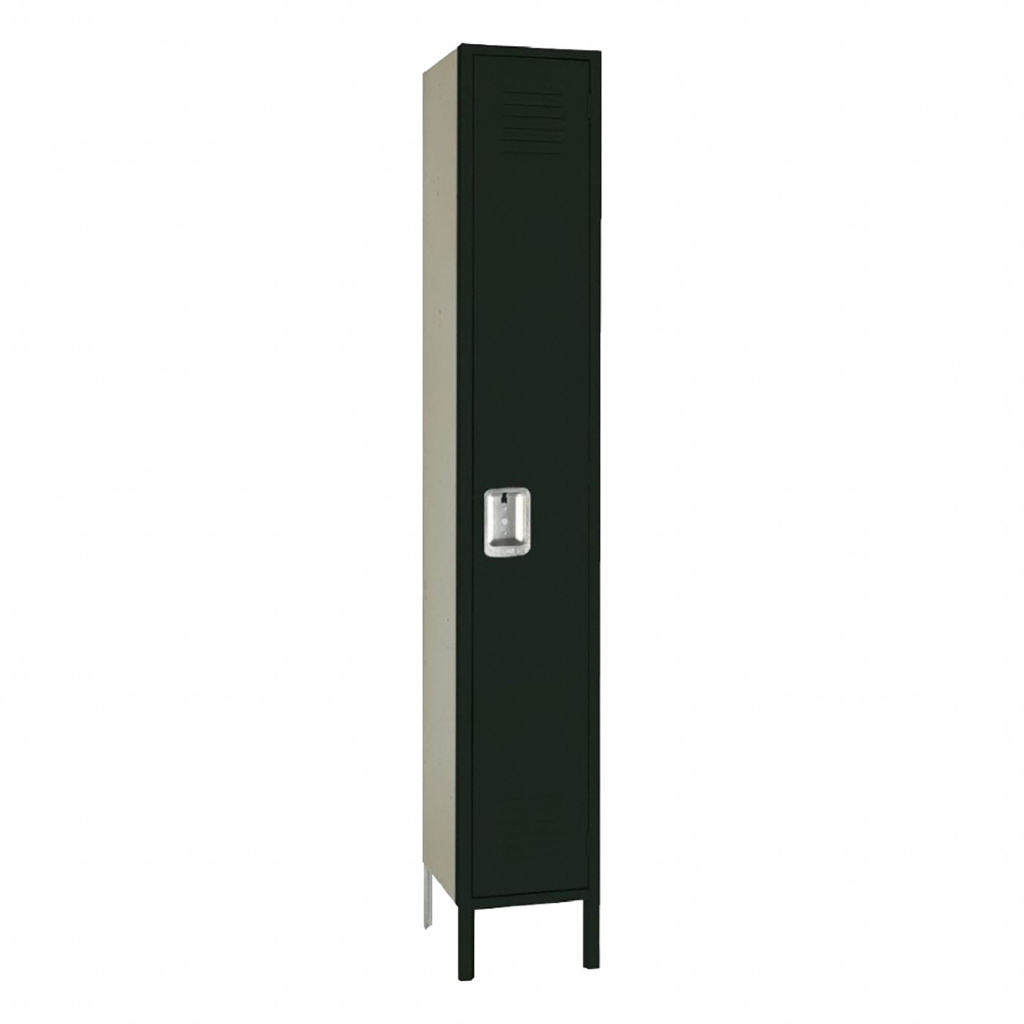 Wardrobe Locker: 18 in x 18 in x 78 in, Louvered, 1 Tiers, 1 Units Wide, Padlock Hasp, Black