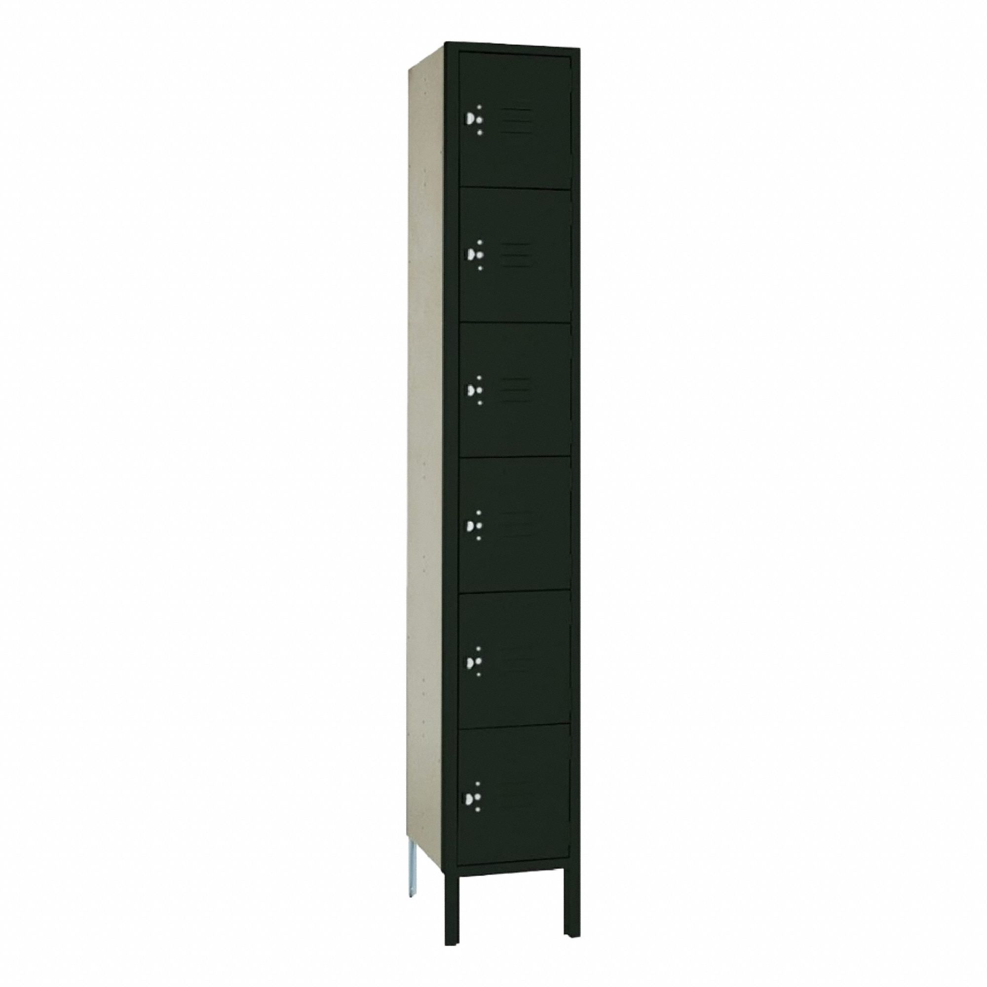 Wardrobe Locker: 12 in x 18 in x 78 in, 6 Tiers, 1 Units Wide, Louvered, Padlock Hasp, Black