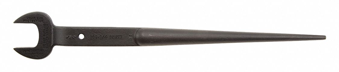SPUD WRENCH, ALLOY STEEL, TAPERED HANDLE, ¾ IN HEAD, 2.5 IN HEAD THICK, METRIC, SAE, BLACK OXIDE, 60 °  OFFSET, 16⅝ IN L