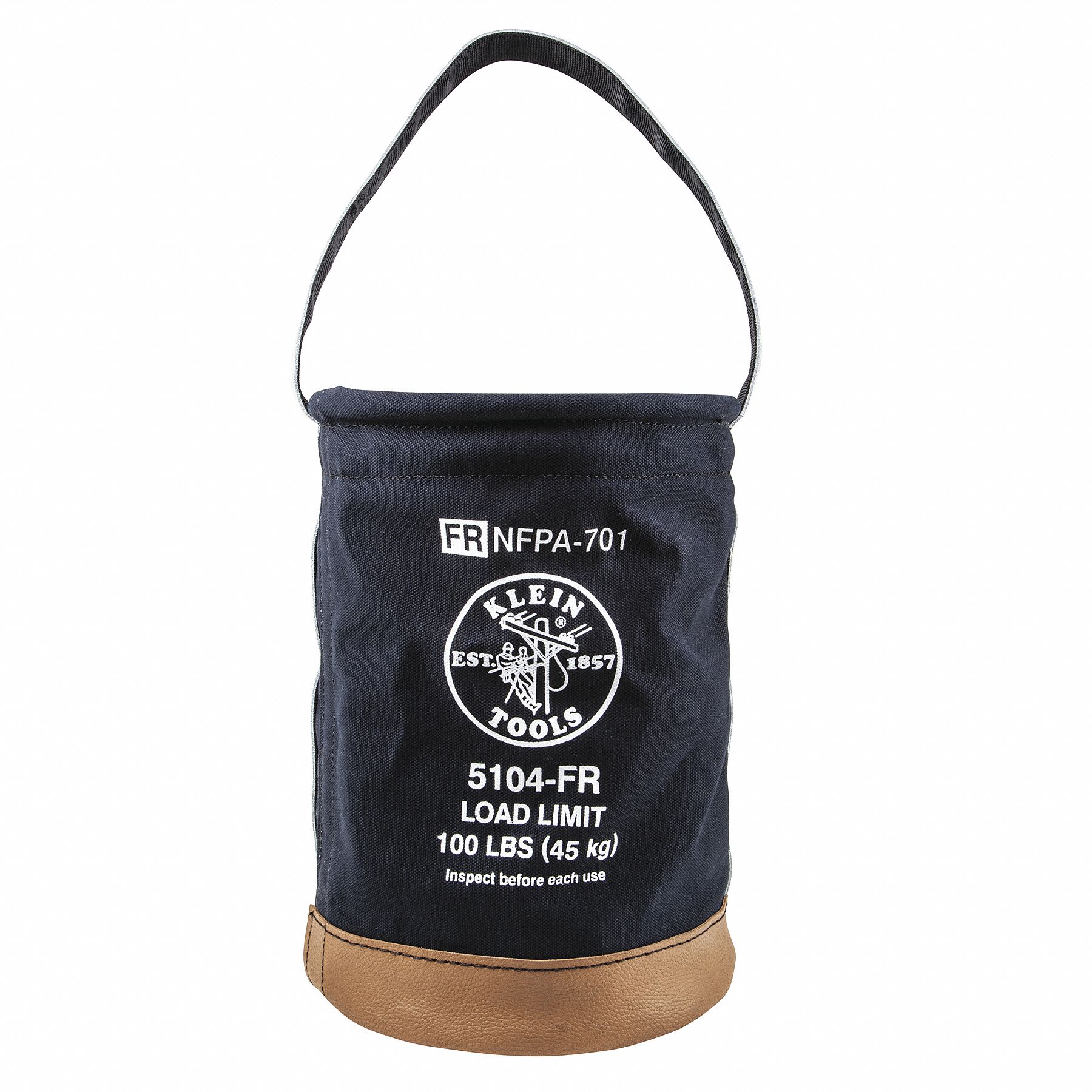 TOOL BUCKET, LD CAP 100 LB, BLACK, 12 X 17 IN, CANVAS