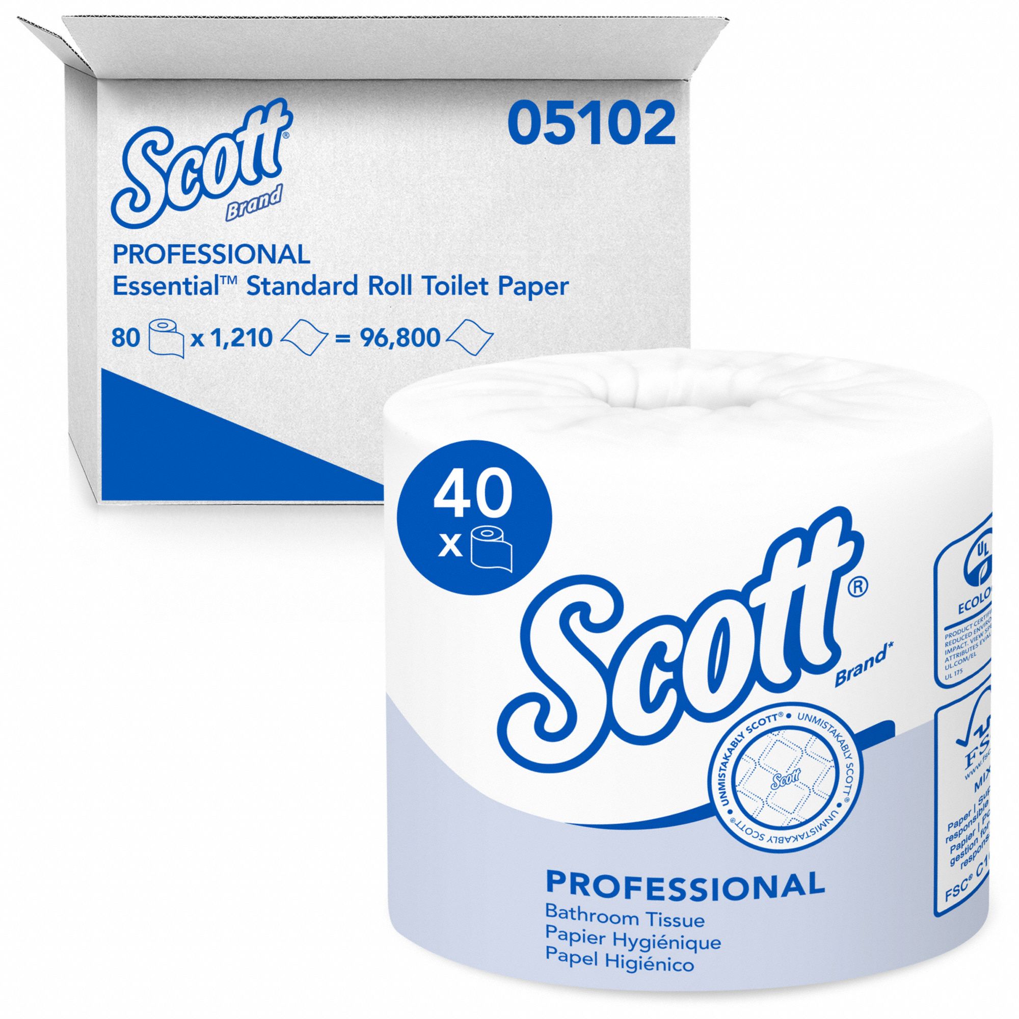 BATHROOM TISSUE ROLL, STANDARD, 1-PLY, 1210 SHEETS, WHITE, 4 X 4 1/10 IN, 80 PK