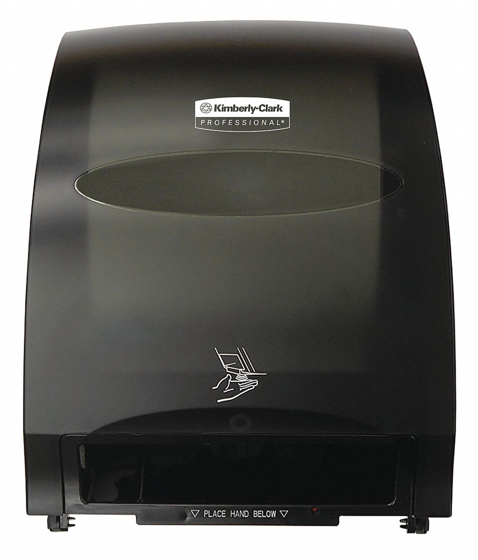 PAPER TOWEL DISPENSER, HARDWOUND, MOTION ACTIVATED, 8 IN TOWEL WIDTH, PLASTIC, BLACK