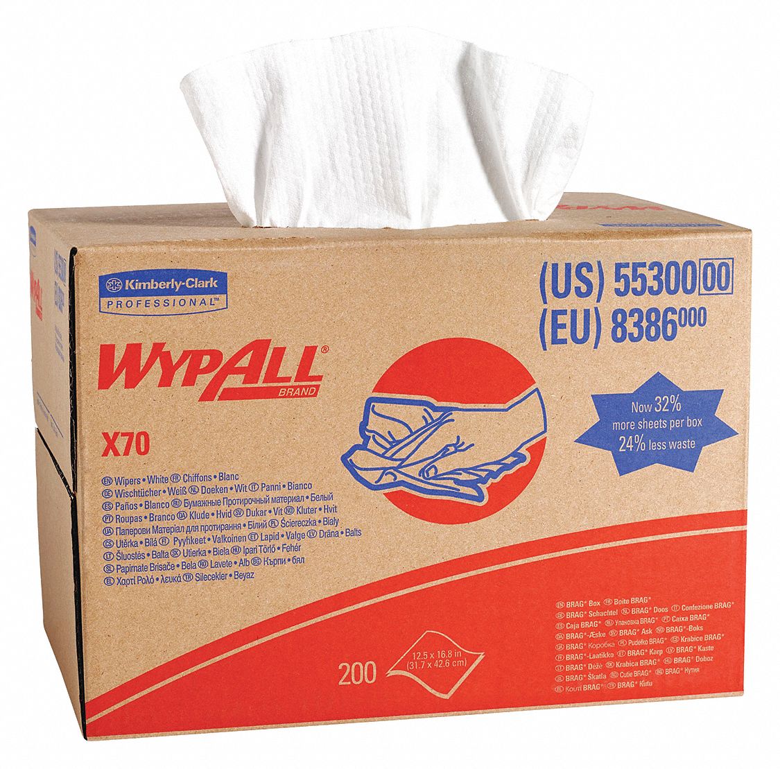 DISPOSABLE WIPES, 1-PLY, 12 1/2 X 16 13/16 INCH SHEETS, HYDROKNIT, 200 SHEETS