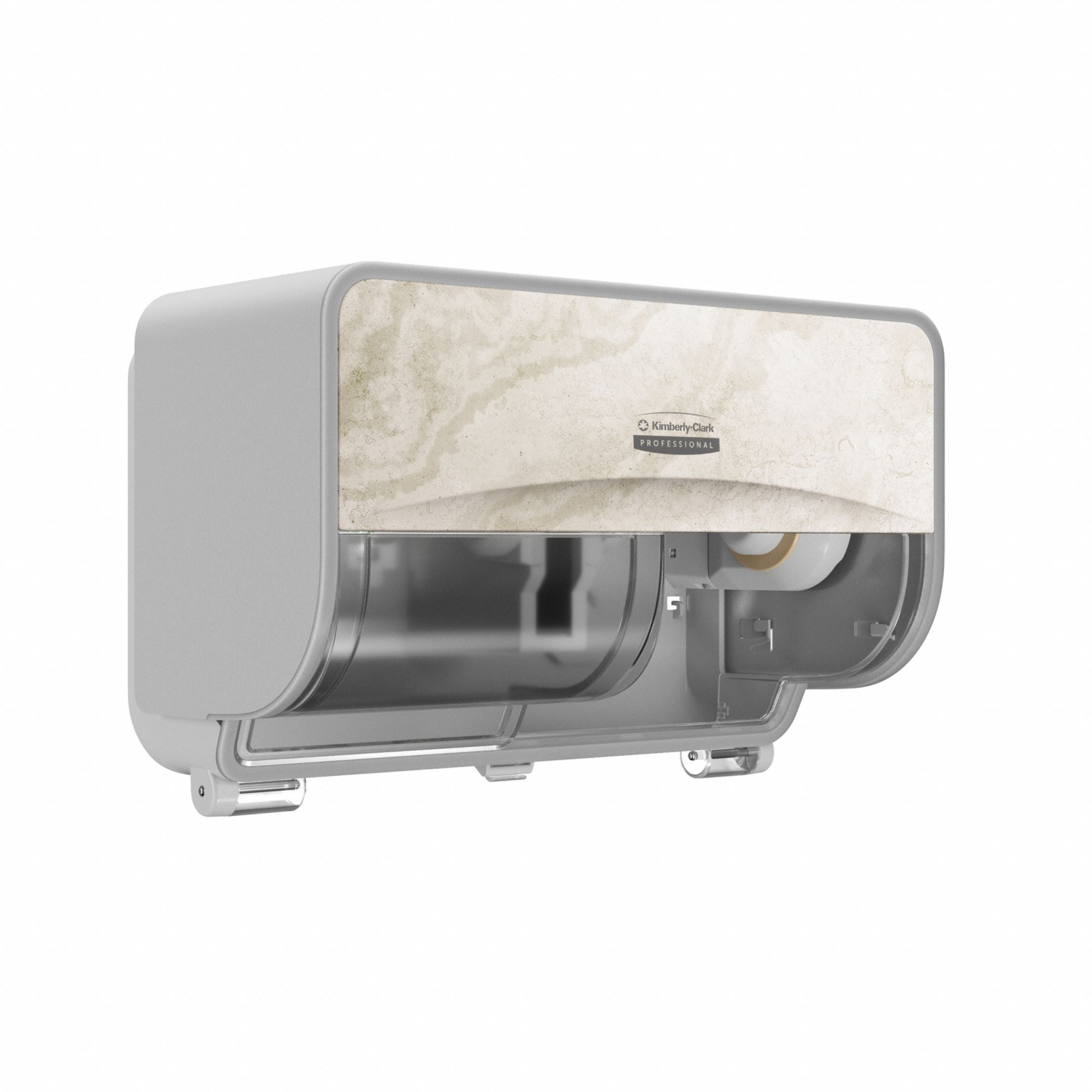 TOILET PAPER DISPENSER, HIGH CAPACITY, HORIZONTAL DOUBLE RL, PLASTIC, WARM MARBLE