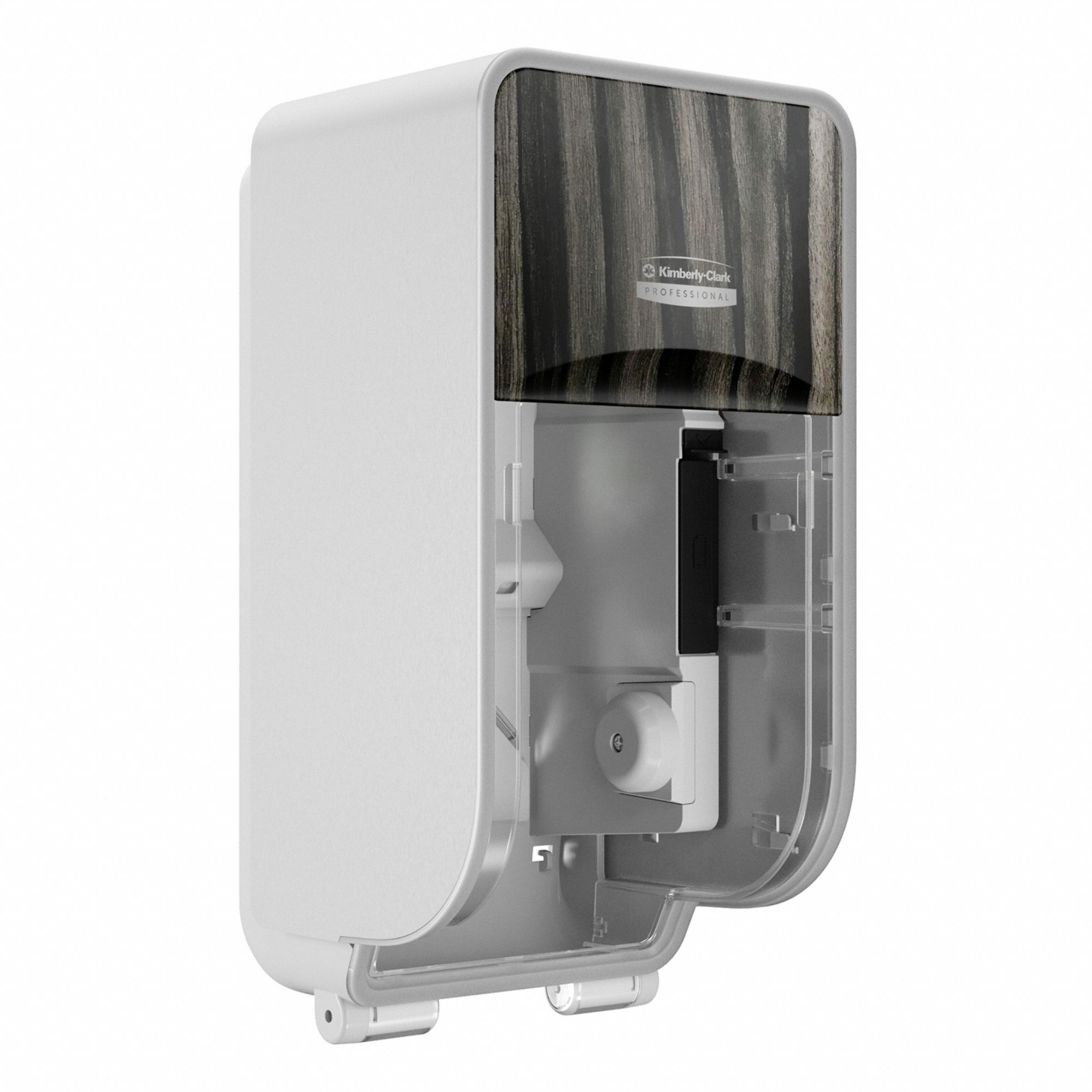 TOILET PAPER DISPENSER, HIGH CAPACITY, VERTICAL DOUBLE RL, PLASTIC, EBONY WOODGRAIN