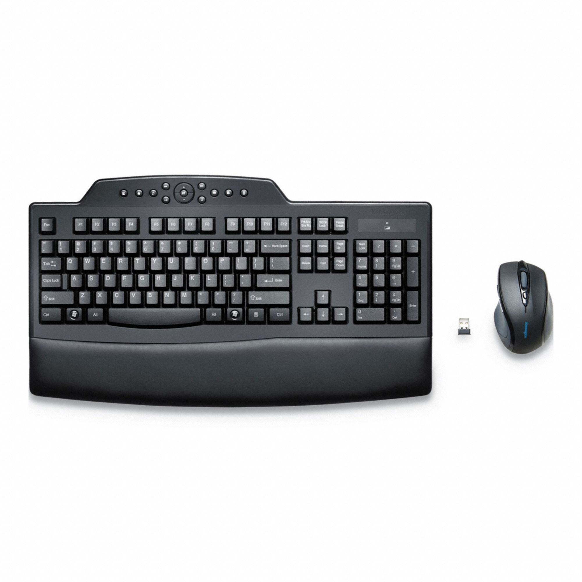 Keyboard and Mouse Set: Wireless, USB Connection, Black, 10 1/4 in Keyboard Lg