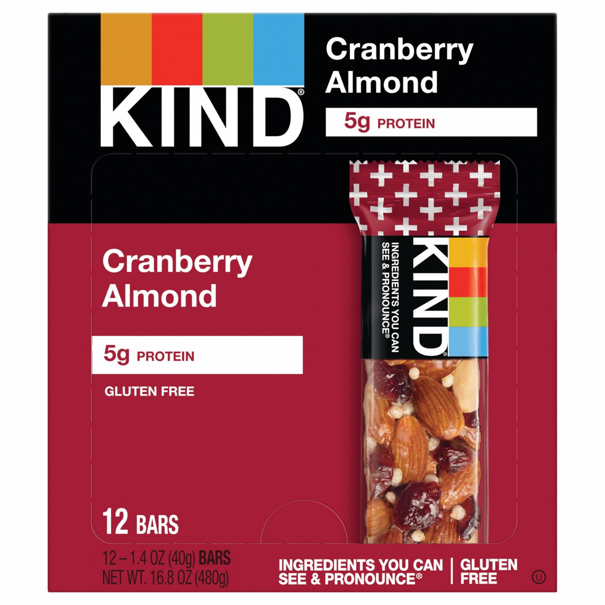 KIND Plus Nutrition Boost Bar: Cranberry Almond plus Antioxidants, 1.4 oz Size, 12 PK