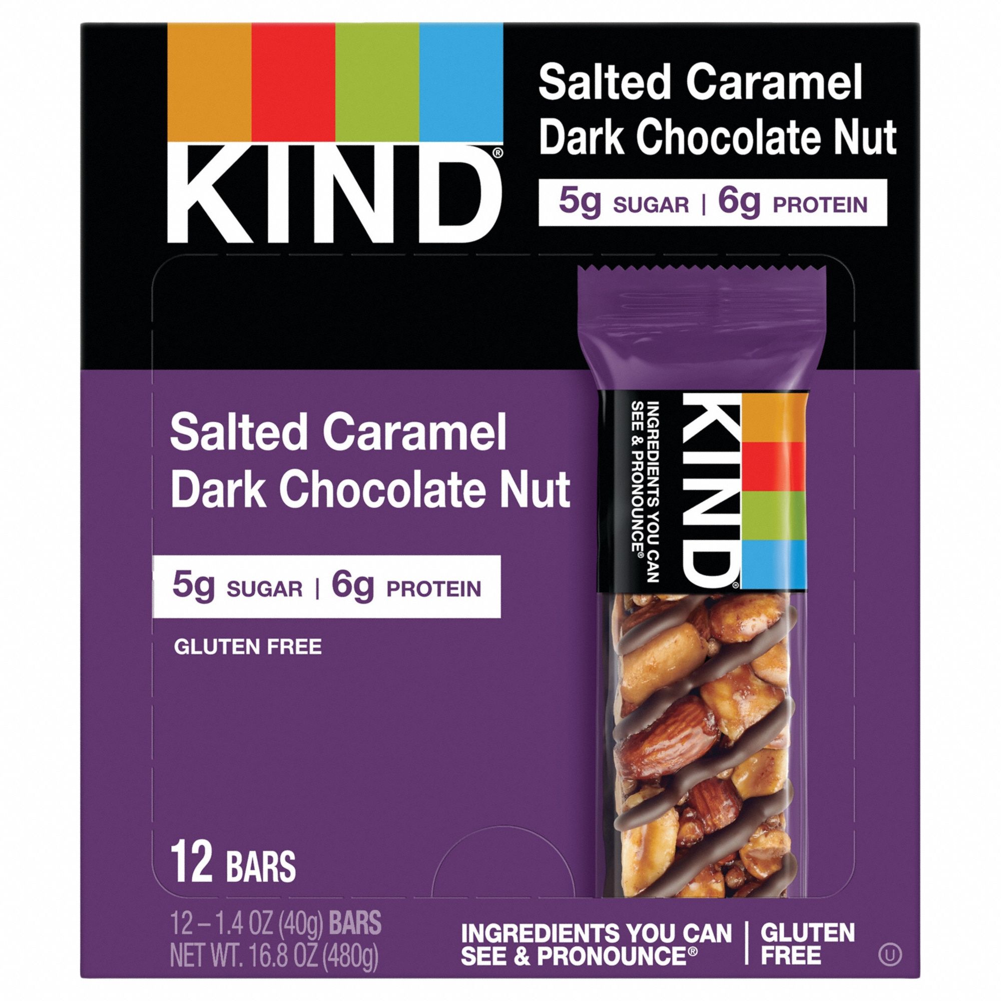 Nutrition Bars: Salted Caramel and Dark Chocolate Nut, 1.4 oz Item Size, 12 Items Per Pack