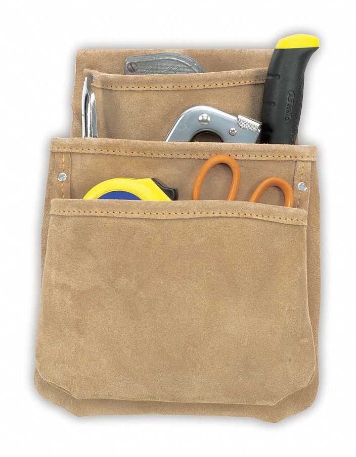 TOOL POUCH, DRYWALL, 7 POCKET, BEIGE, 7 X 10 1/2 IN, FITS 2 3/4 IN BELT, LEATHER, STEEL