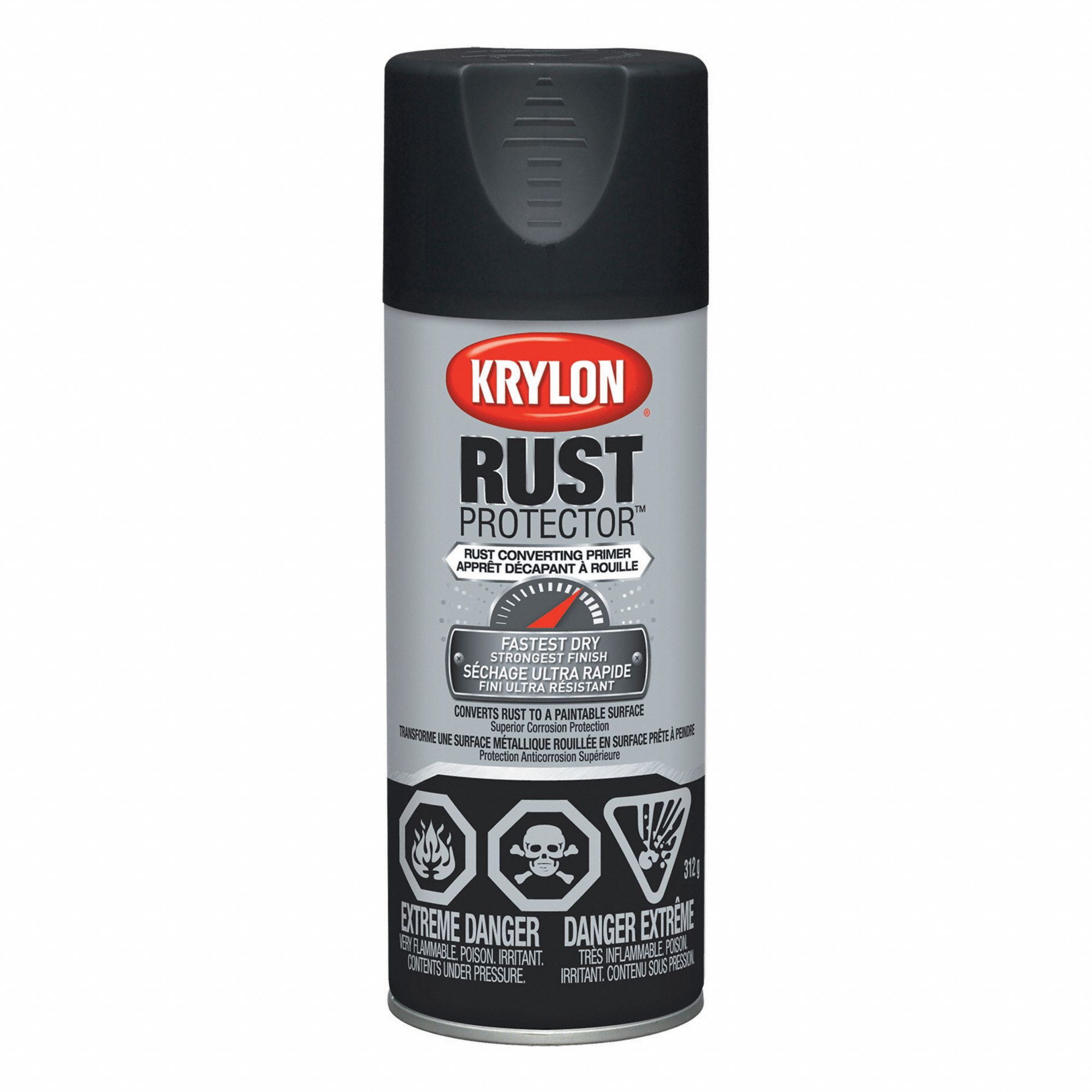 SPRAY PAINT, RUST CONVERTERS, PRIMER FINISH, BLACK, 12 OZ, SOLVENT BASE/ALYKD RESIN