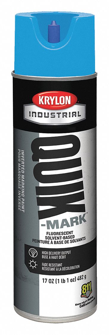 MARKING PAINT, INVERTED SPRAY, NON-CLOGGING, FLUORESCENT BLUE, 17 OZ, SOLVENT