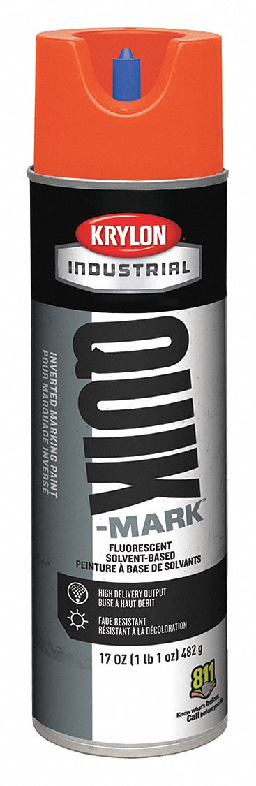 MARKING PAINT, INVERTED SPRAY, NON-CLOGGING, FLUORESCENT RED-ORANGE, 17 OZ, SOLVENT