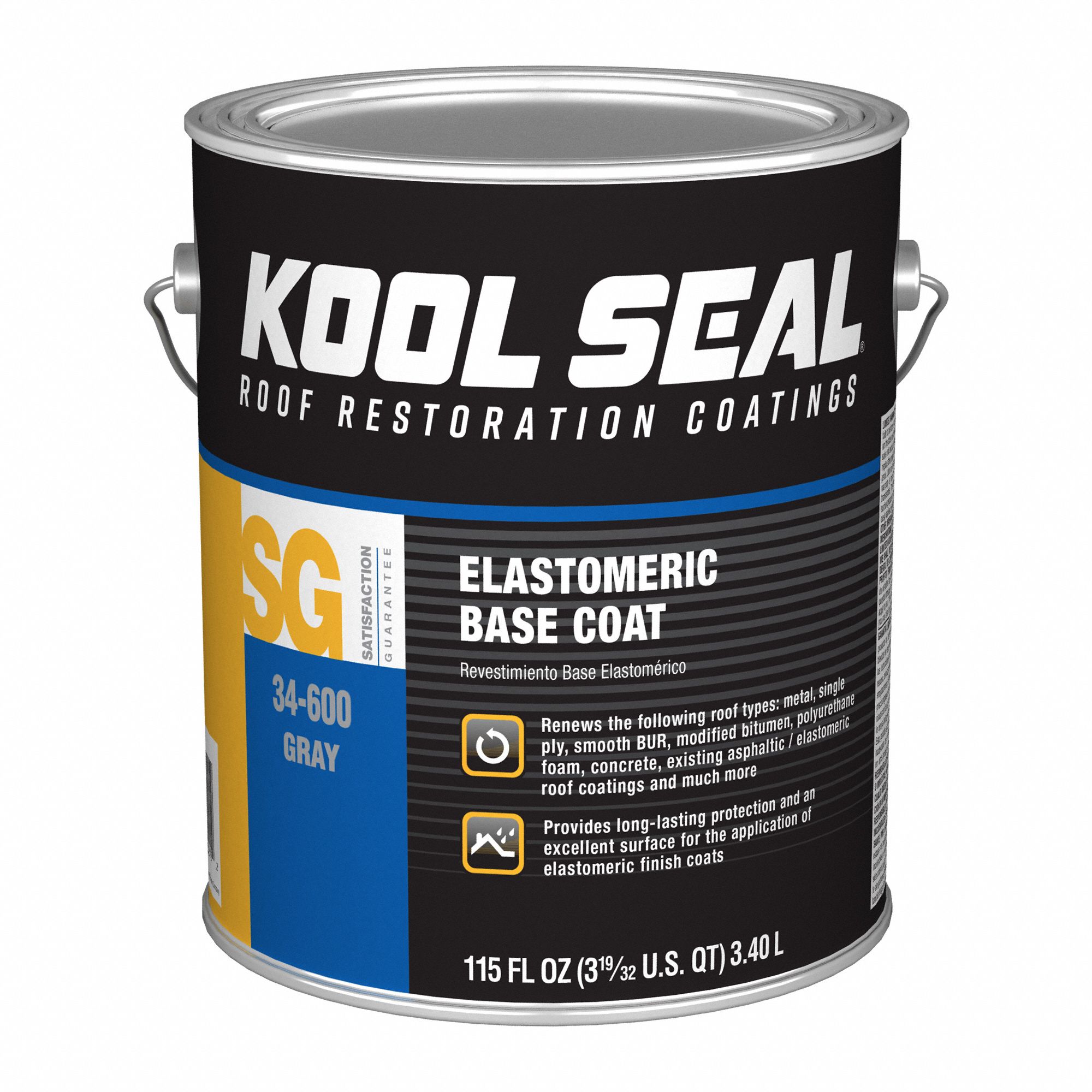 Kool Seal Elastomeric Base Coat, Gray, 1 Gallon: Acrylic Roof Coatings, Acrylic, Gray