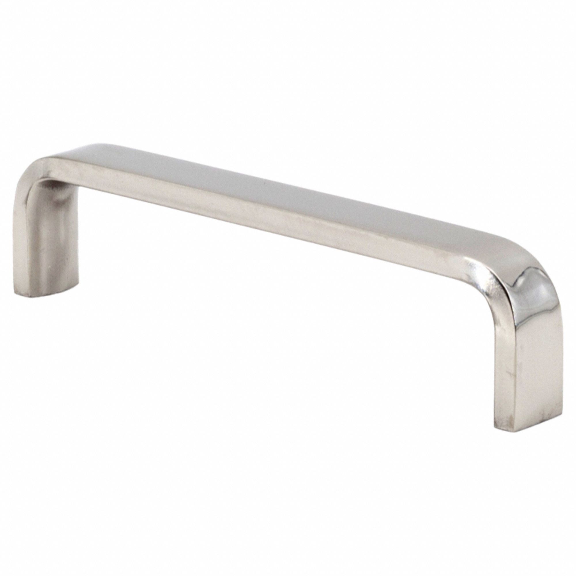 Pull Handle: Threaded Holes, Stainless Steel, Silver, 3.5 in Mounting Hole Center to Center