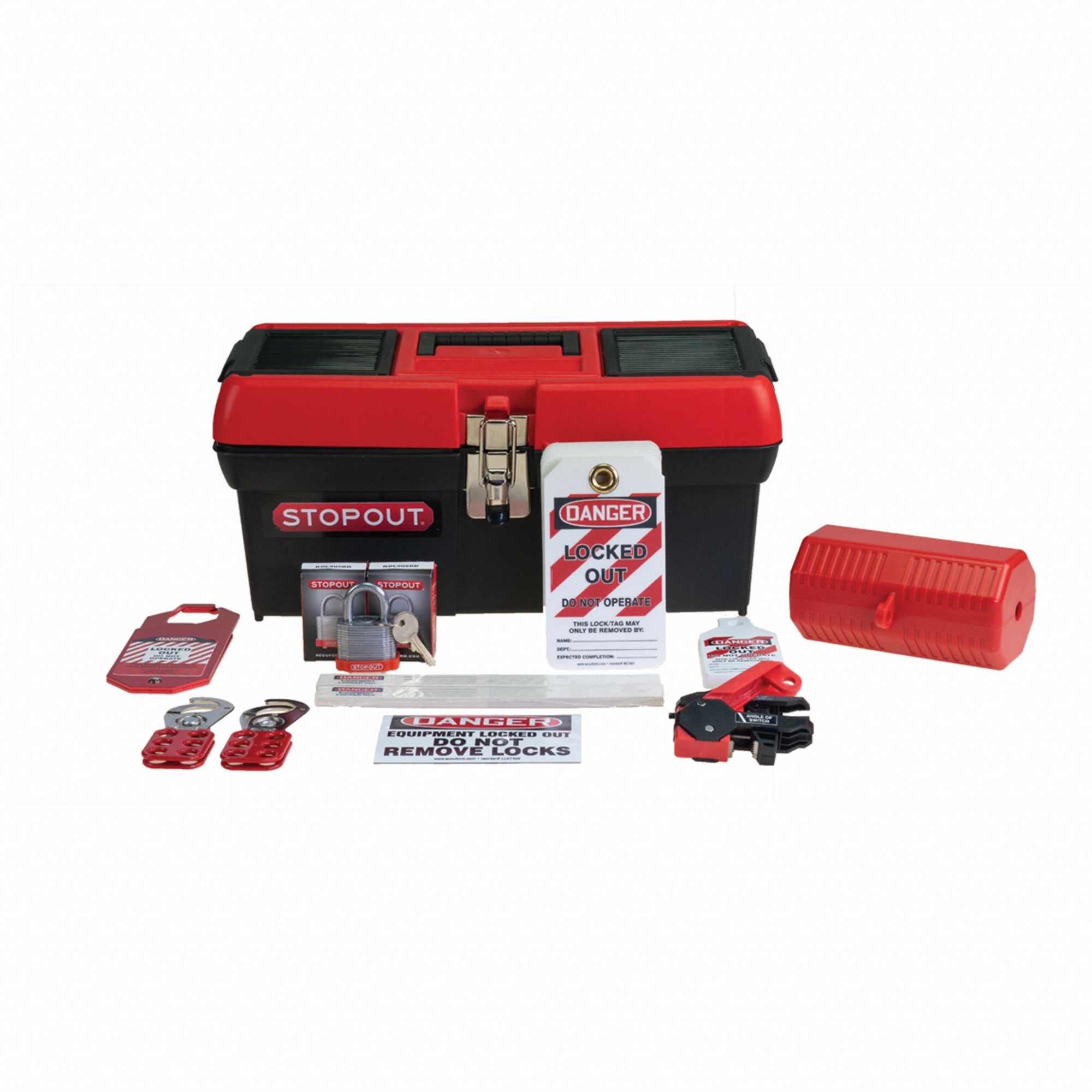Prtbl Lockout Kit, Red, Plastic, Tool Box