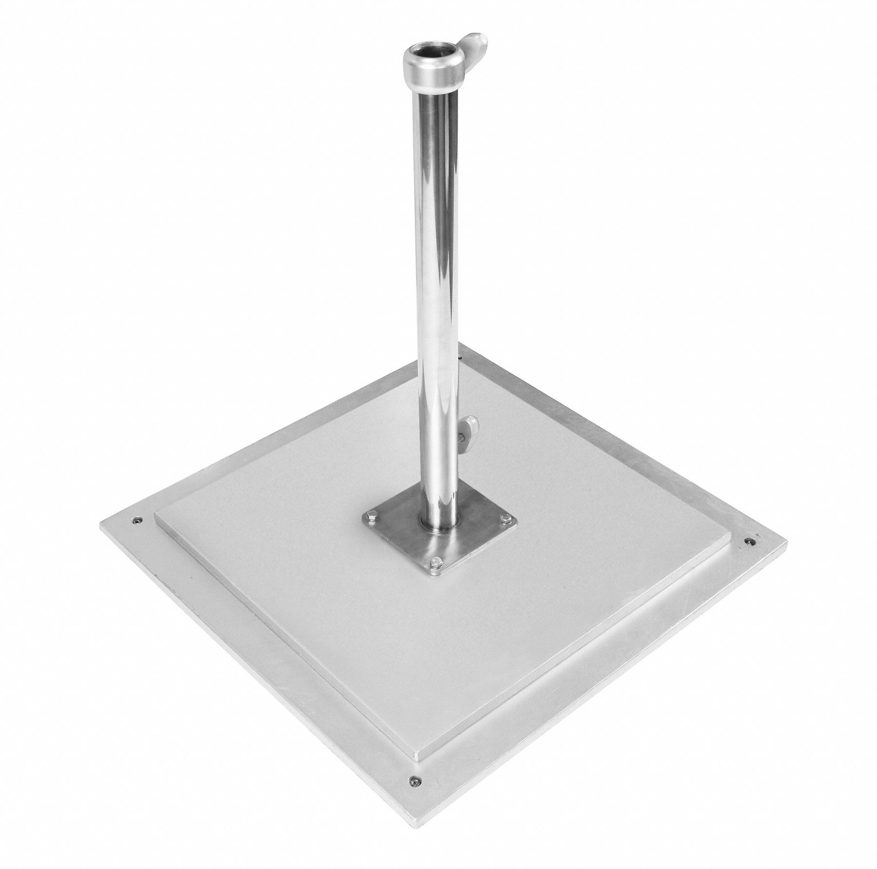 Umbrella Base: Silver, For 1 1/2 in Pole Dia, 33 1/2 in Overall Dia, Steel